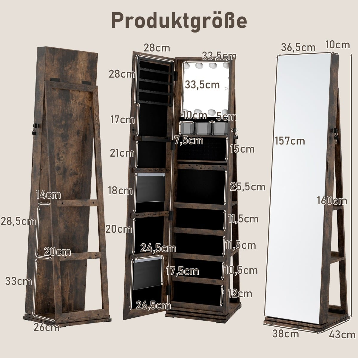 360 Rotating Jewelry Armoire with Mirror & Shelves