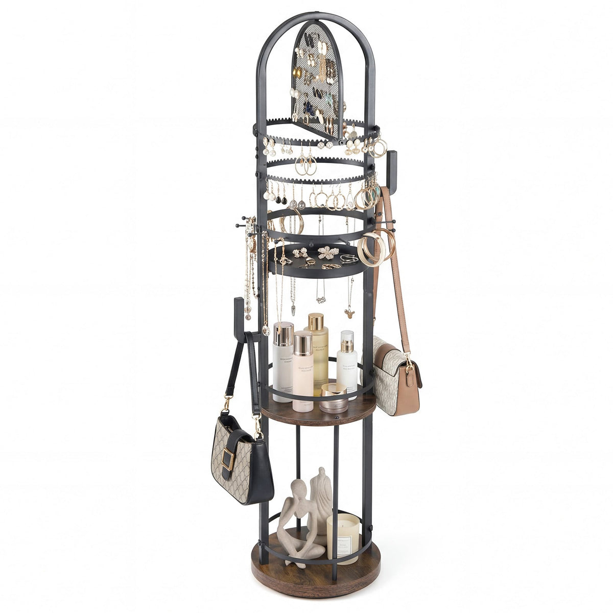 360 Rotating Jewelry Organizer with Earring & Necklace Holders