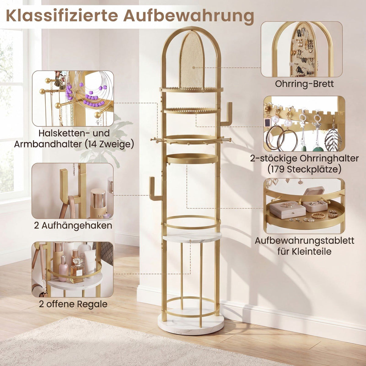 360 Rotating Jewelry Stand with Earring & Necklace Holders