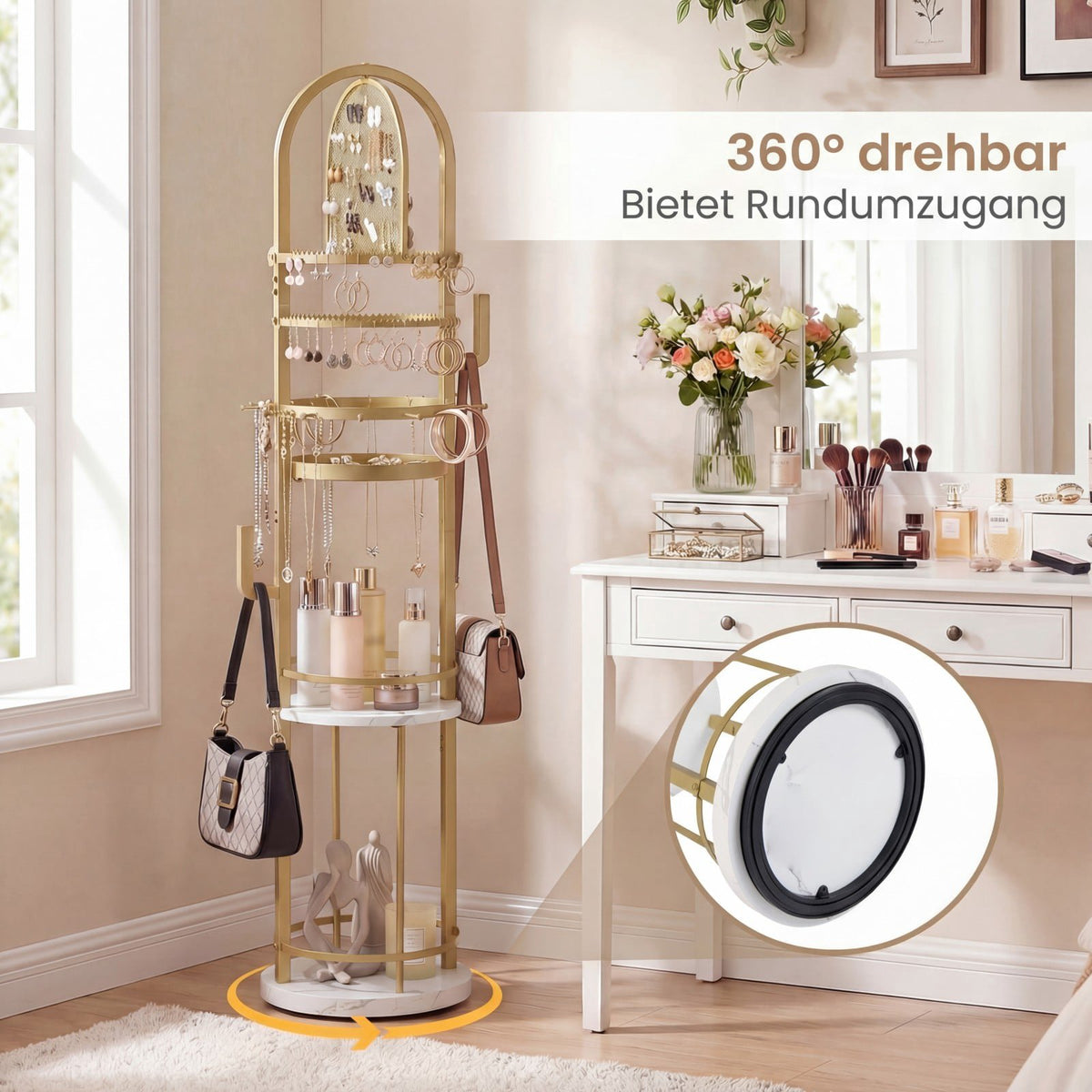 360 Rotating Jewelry Stand with Earring & Necklace Holders