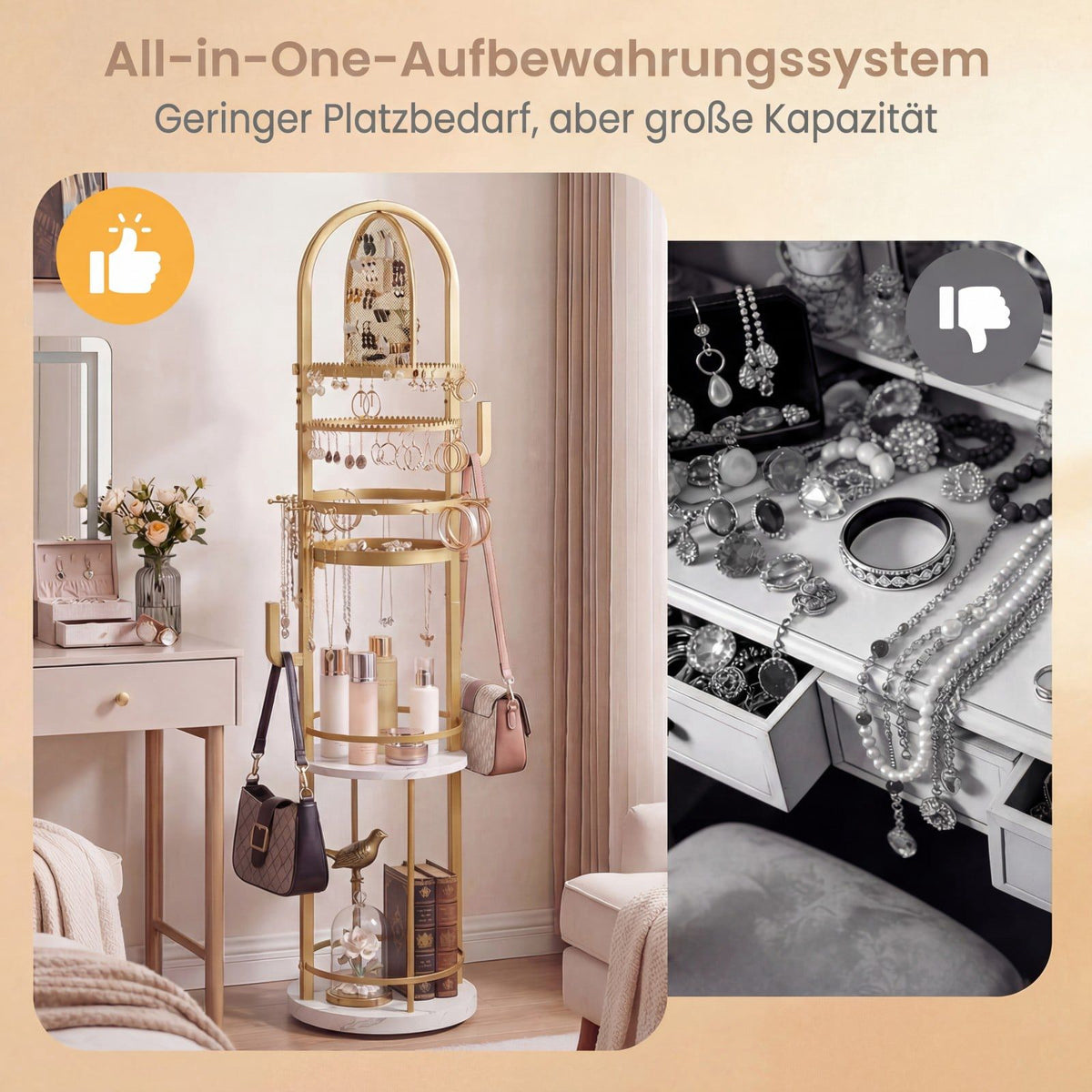 360 Rotating Jewelry Stand with Earring & Necklace Holders