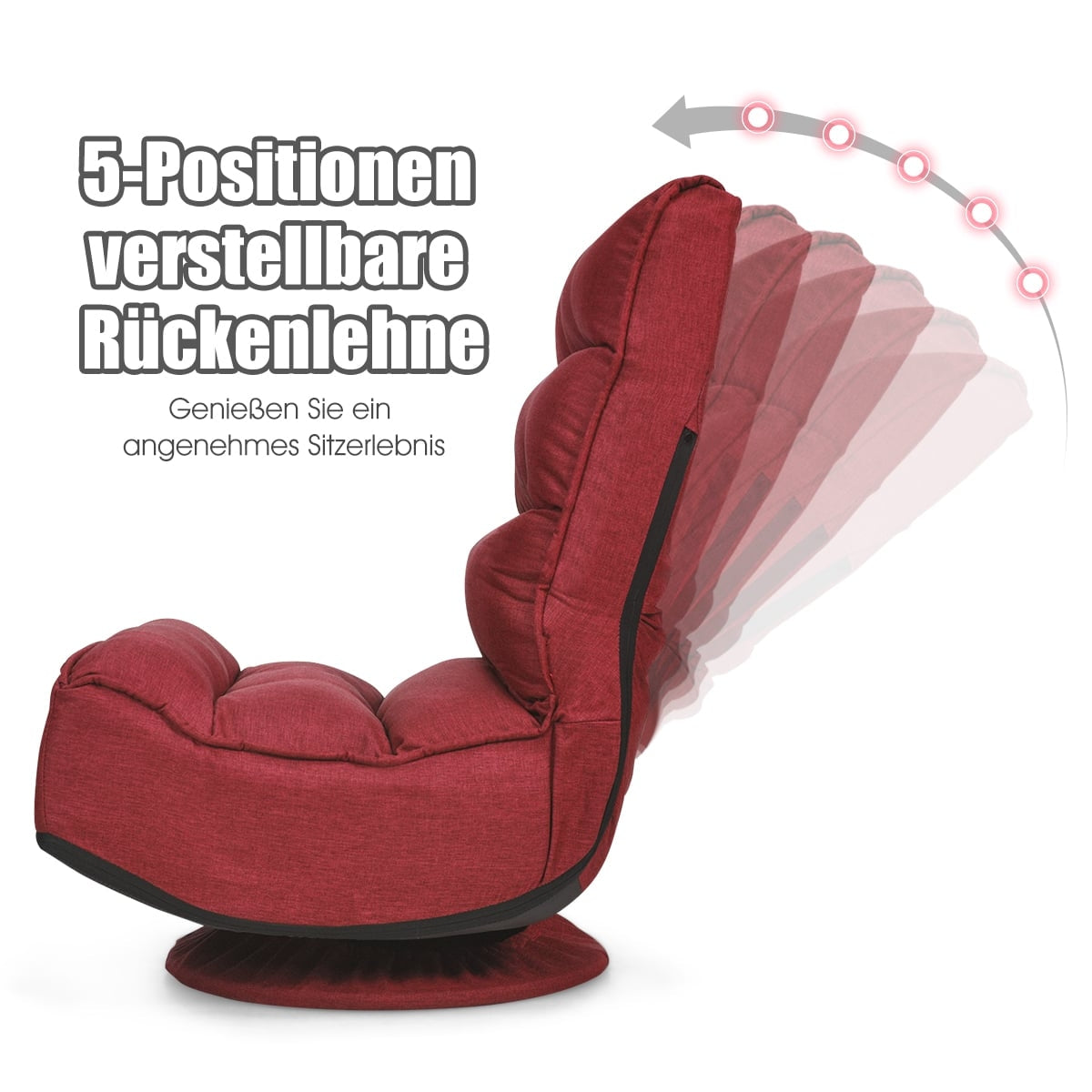 360 Swivel Floor Chair, Adjustable Backrest, Red