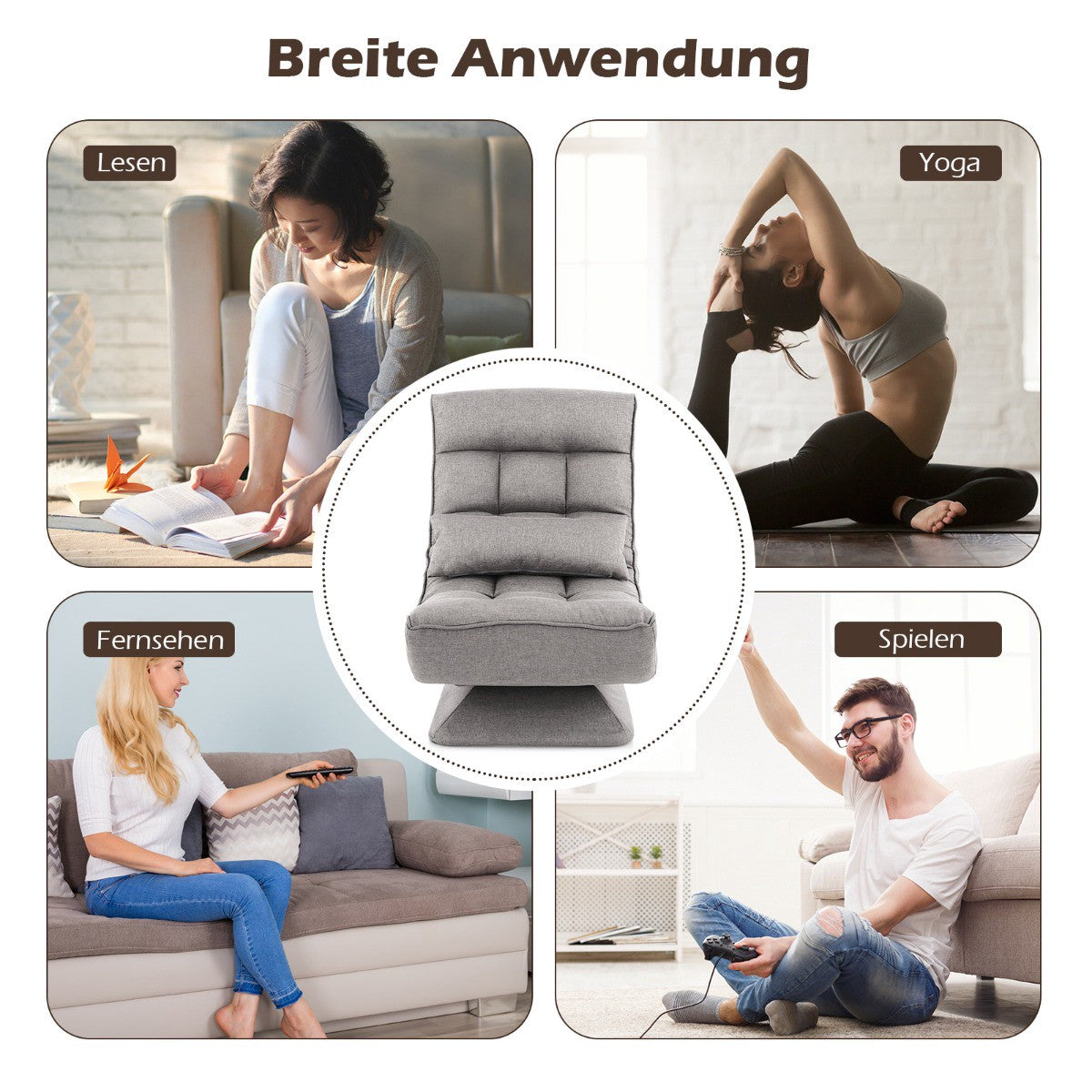 360 Swivel Floor Chair with Adjustable Backrest, Grey