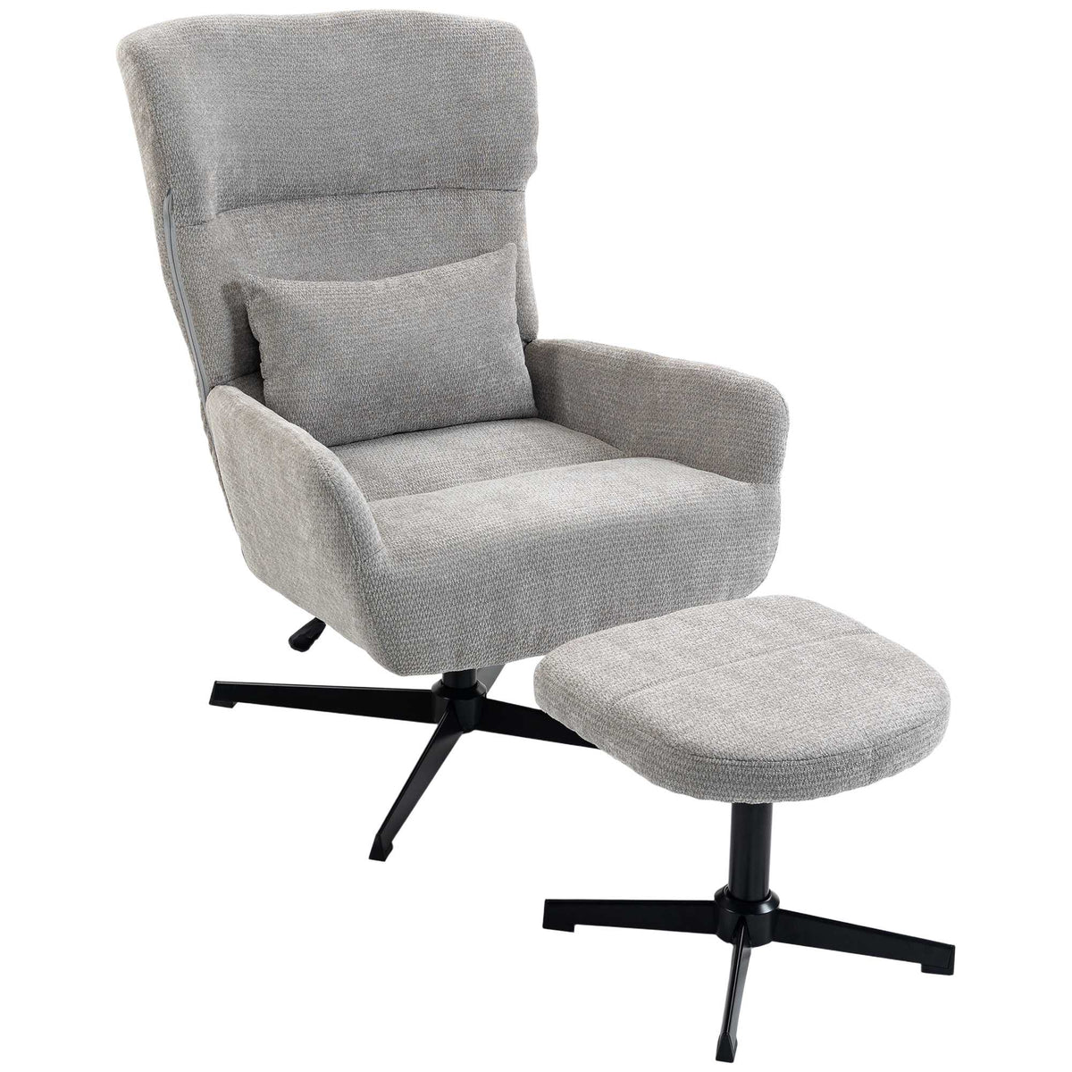 360 Swivel Lounge Chair with Ottoman, Adjustable Height, Cream