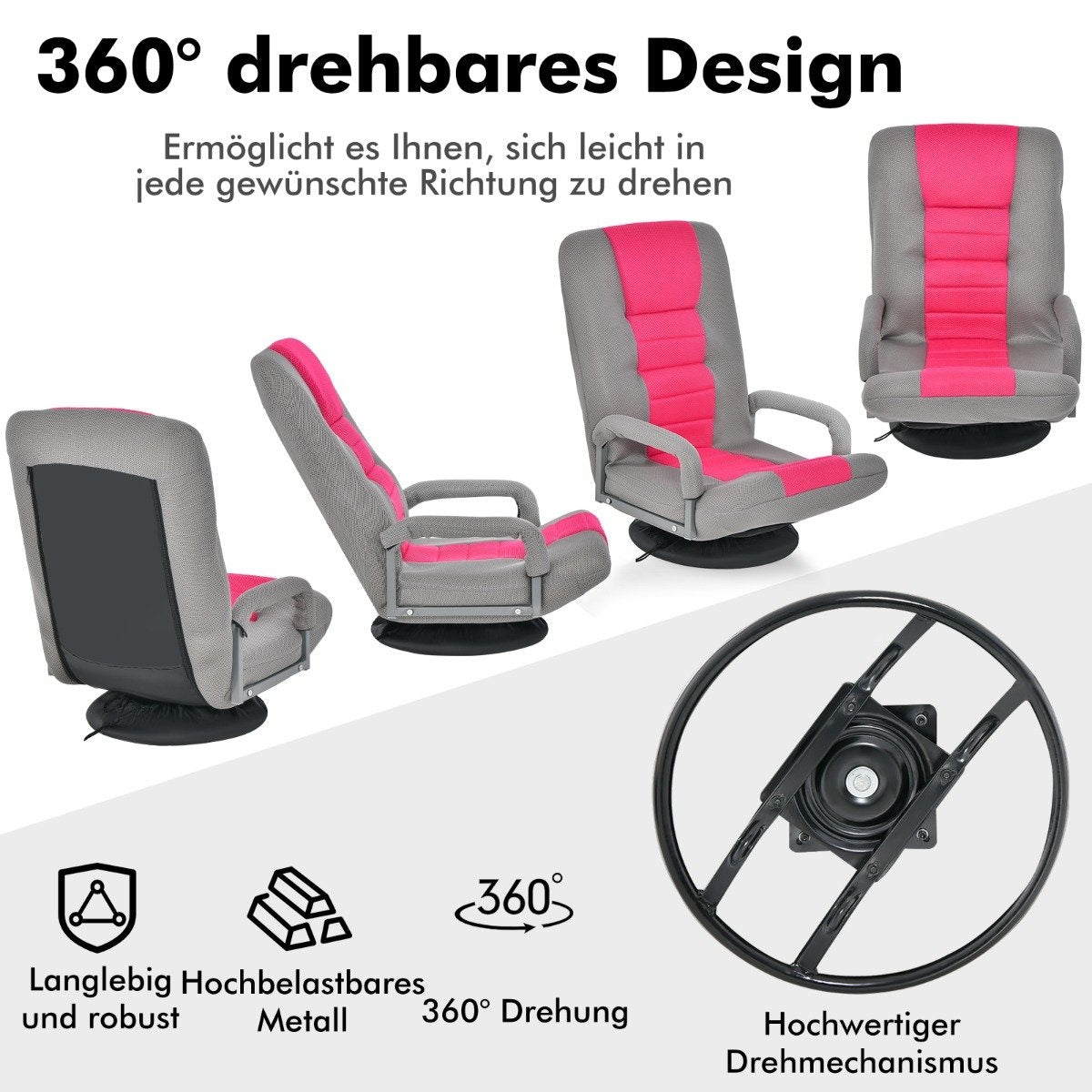360° rotating floor chair with 6-way adjustable backrest floor chair pink