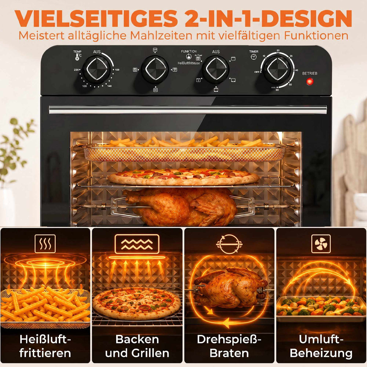 36L Air Fryer Oven with Rotisserie, 1800W, Black