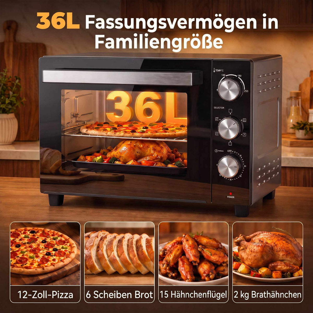 36L Convection Mini Oven, 1500W, 90–230C, Timer