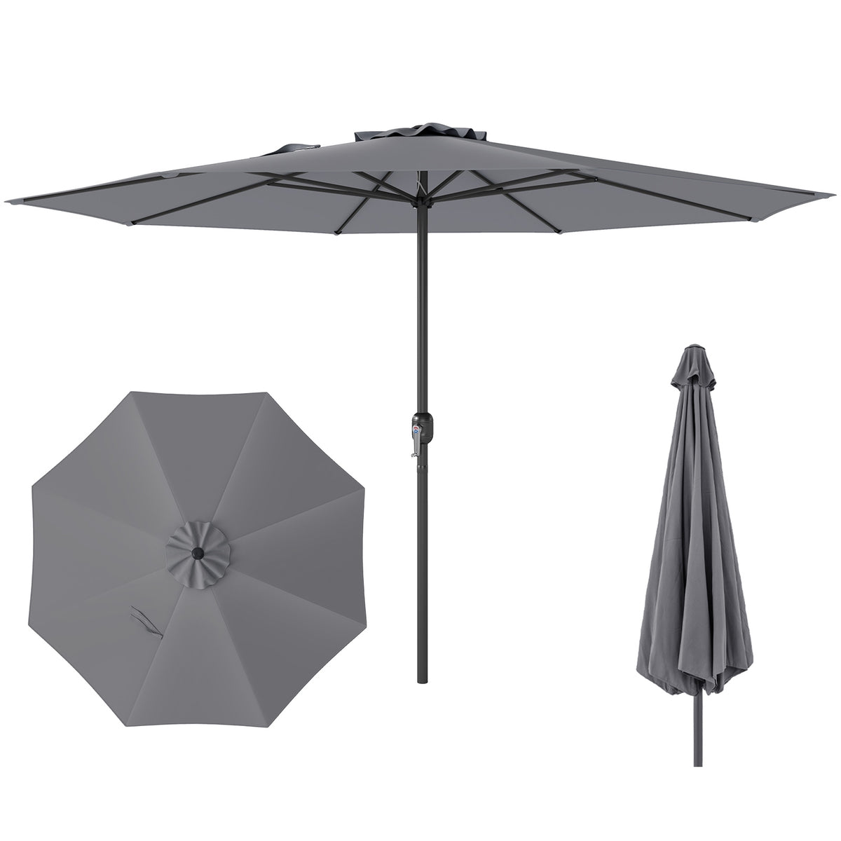 3.6m Patio Market Umbrella With Crank Handle, Grey