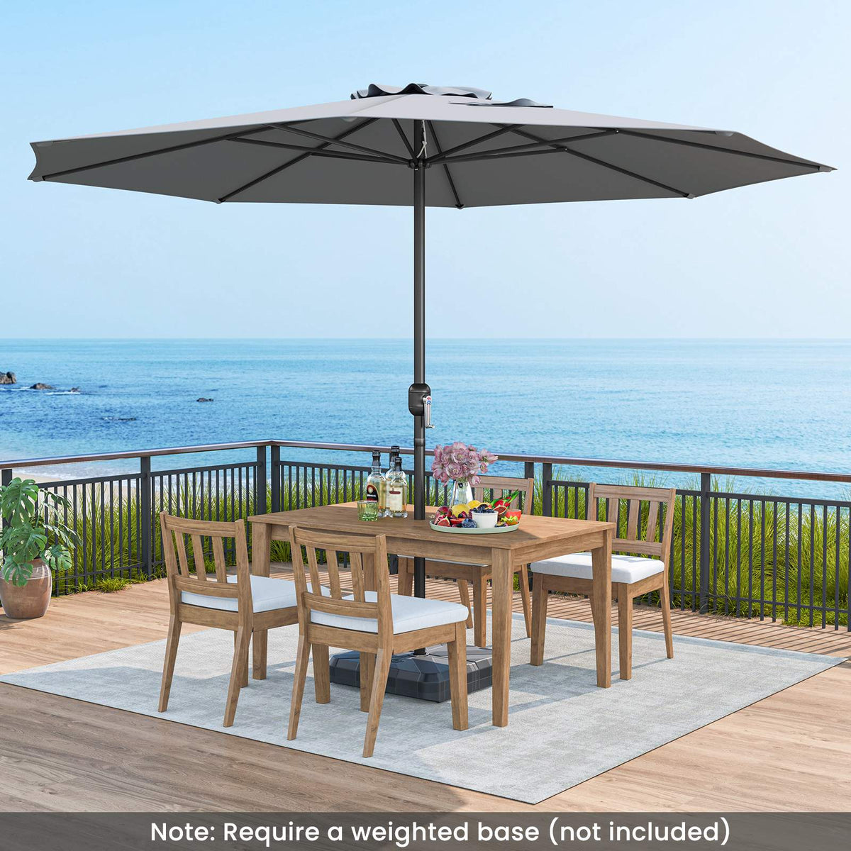 3.6m Patio Market Umbrella With Crank Handle, Grey