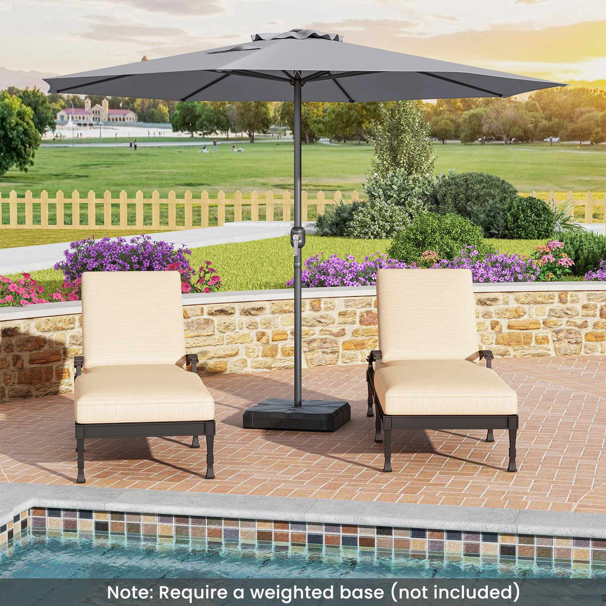 3.6m Patio Market Umbrella With Crank Handle, Grey