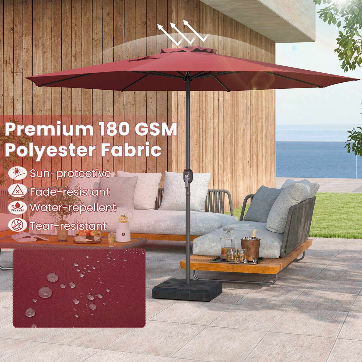 3.6m Patio Market Umbrella With Crank Handle, Vented
