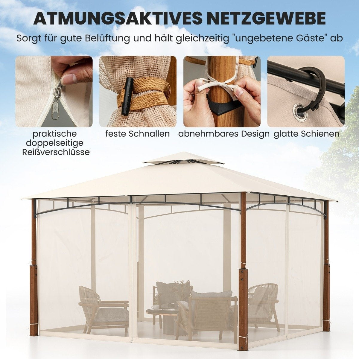 3.6 x 3 m Gazebo with Double Roof & Mosquito Net Waterproof Party Tent Garden Gazebo