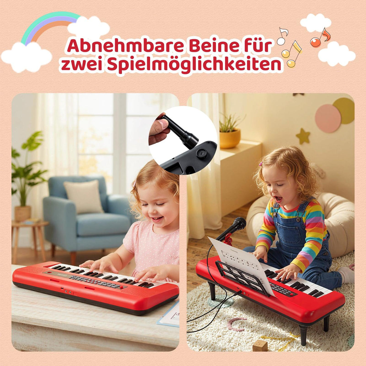 37-Key Kids Digital Piano with Mic & Stand, Red
