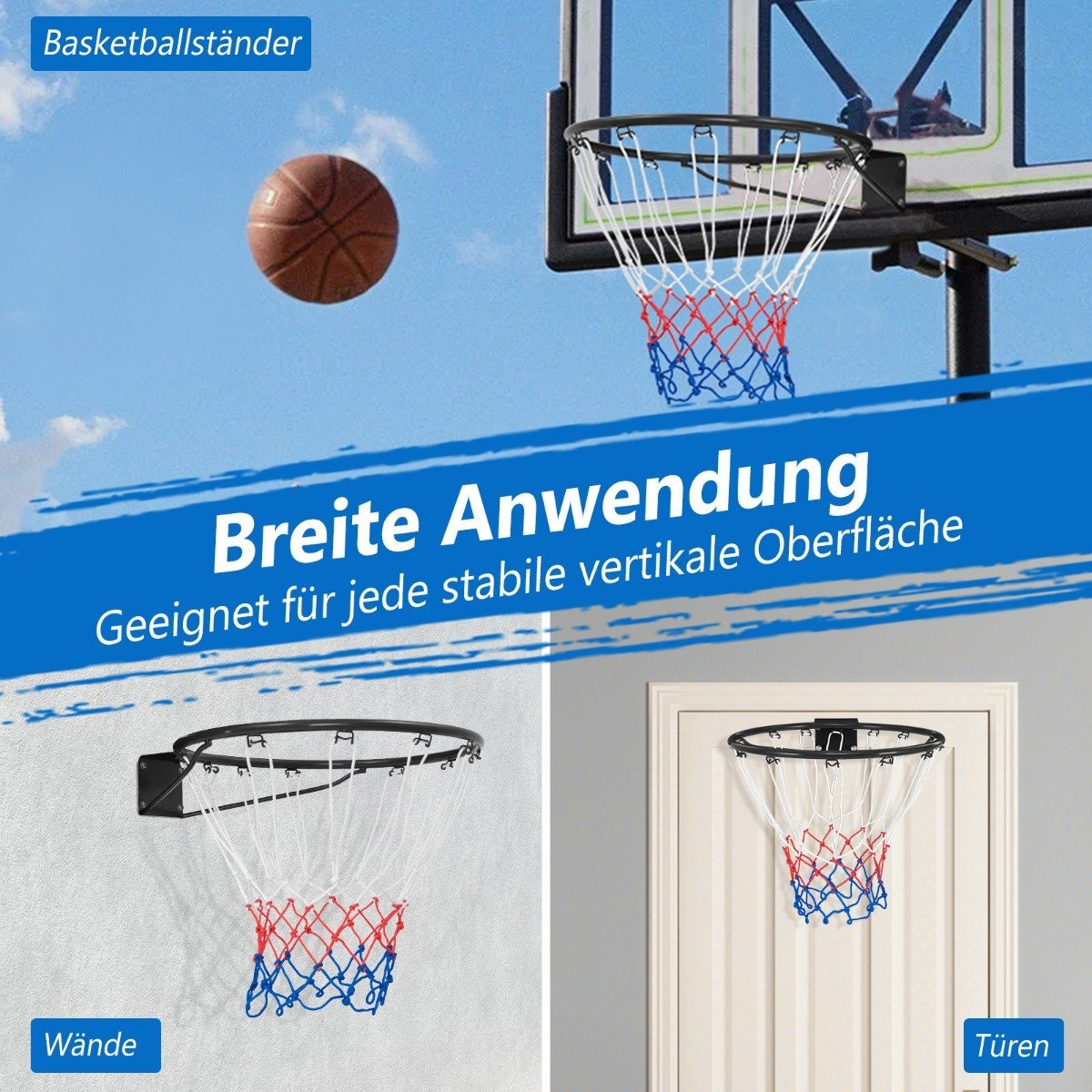 Ø37cm basketball hoop with ring &amp; Net for door &amp; Wall Mounted Indoor Mini Basketball Hoop Black