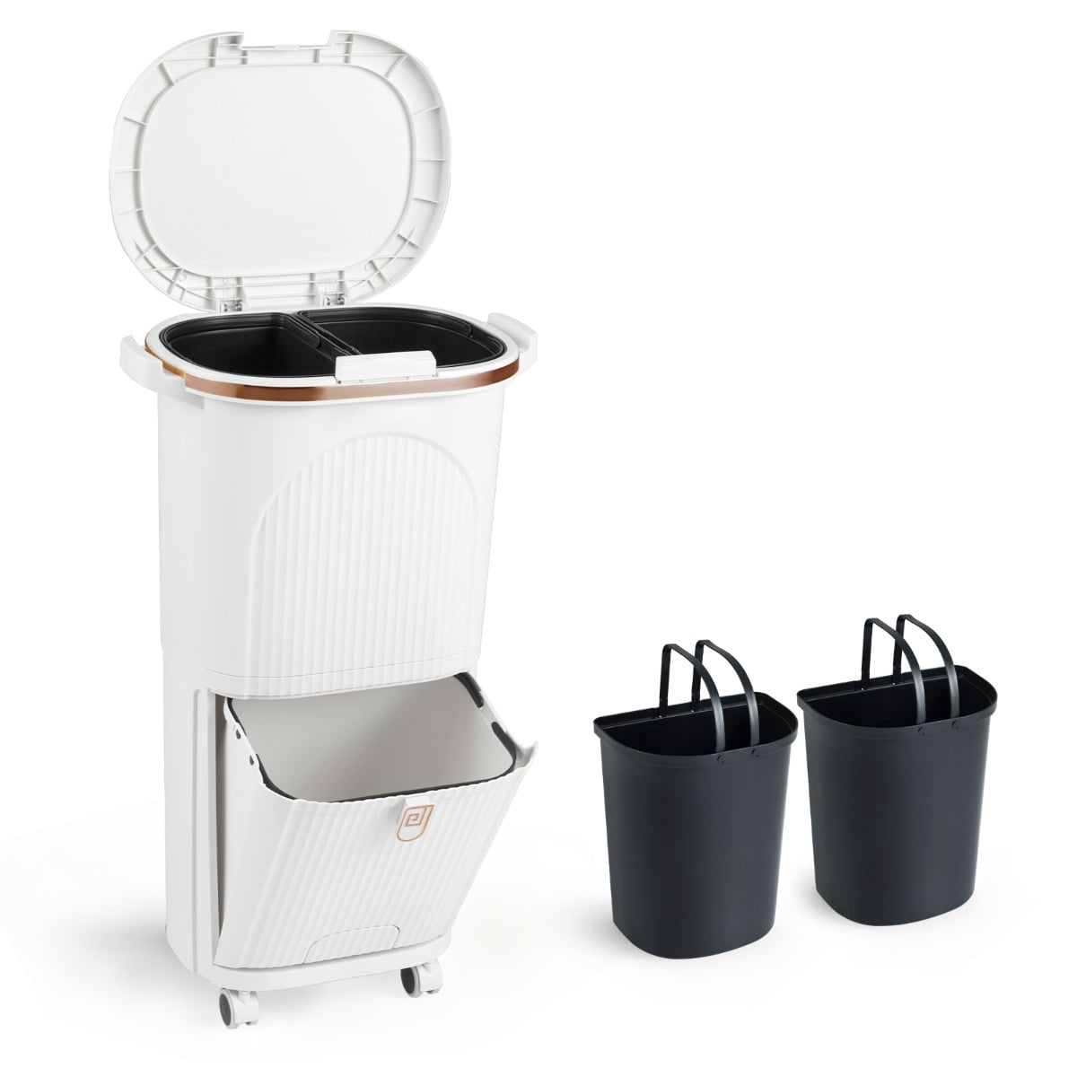 38L Kitchen Trash Bin with Lid, 2 Removable Bins, Pedal, Wheels