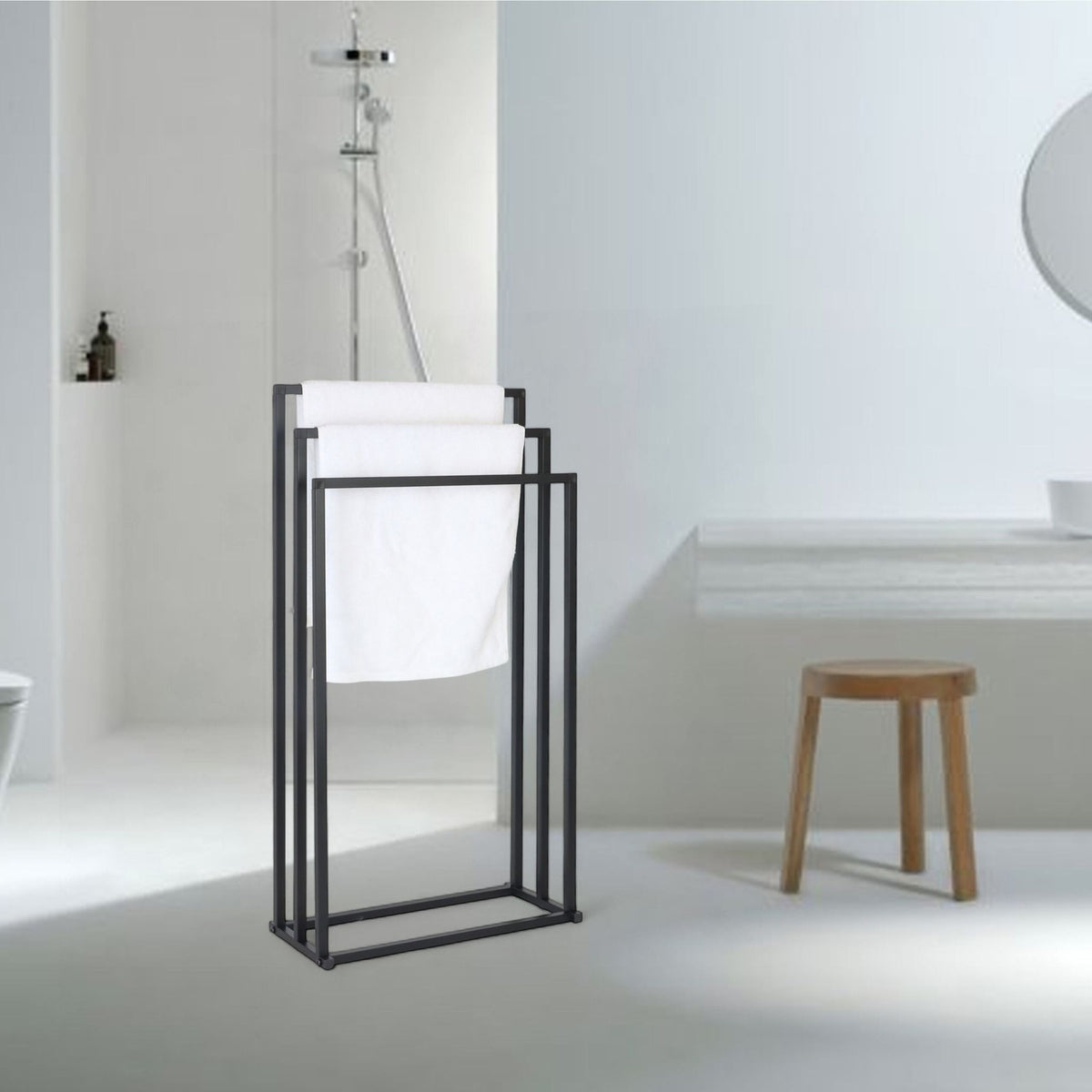 3-Bar Metal Towel Stand – Freestanding Bath Rack
