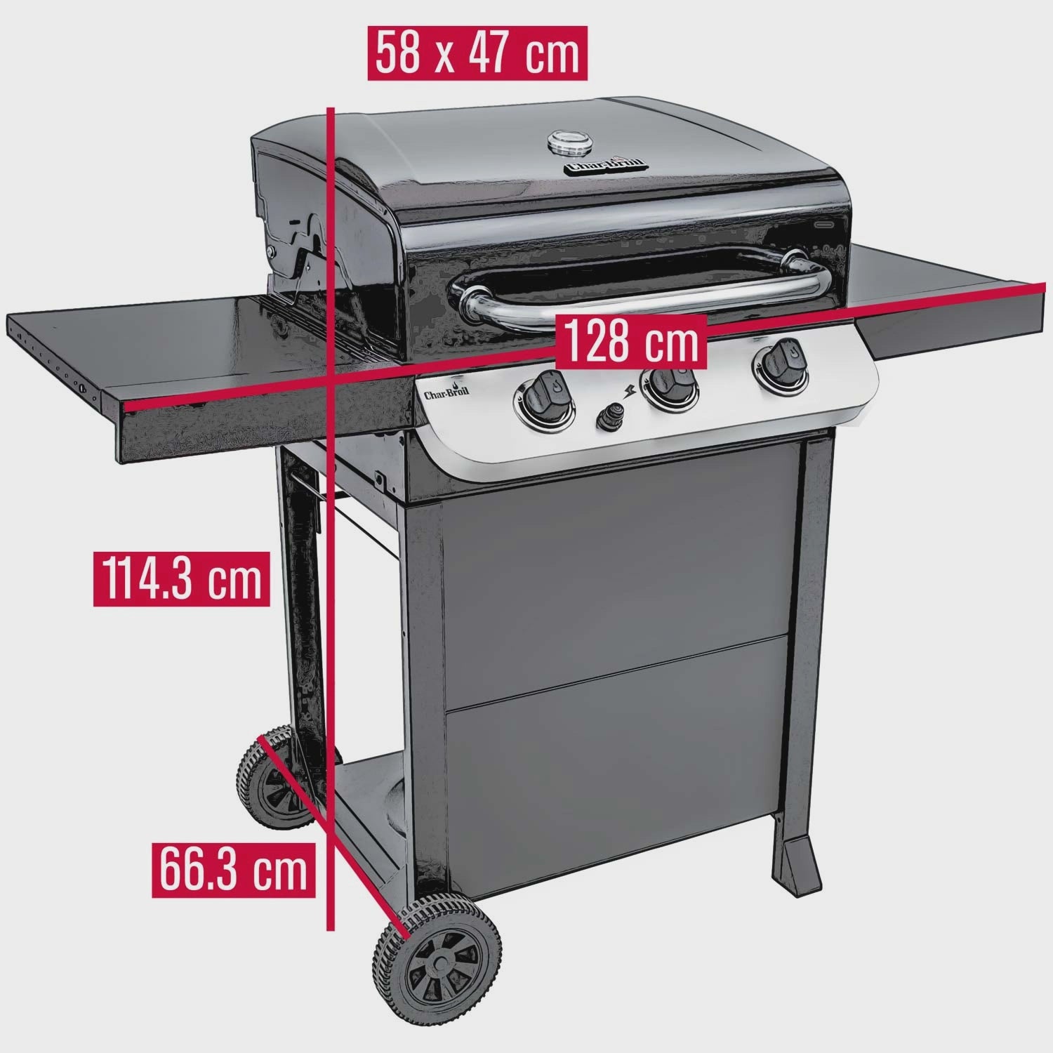 3-Burner Gas Grill with Cast Iron Grates and Thermometer