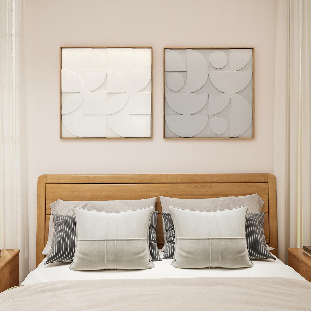 3D Geometric Wall Art Set, 2 Pieces, 80x80 cm, White
