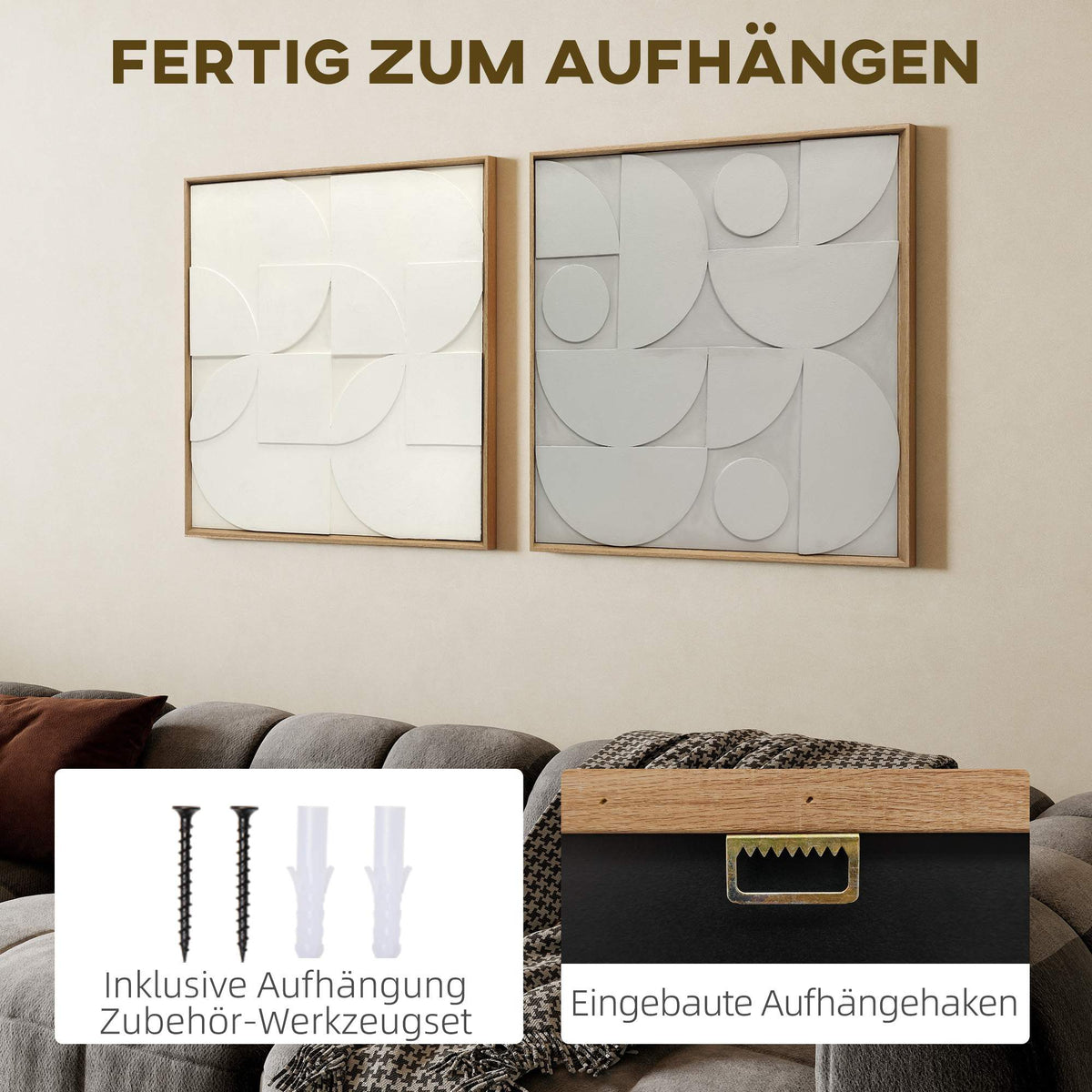 3D Geometric Wall Art Set, 2 Pieces, 80x80 cm, White