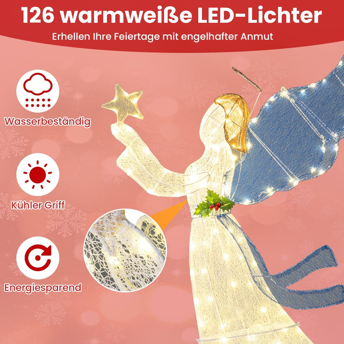 3D LED Christmas Angel Decoration, 152 cm, Metal Frame