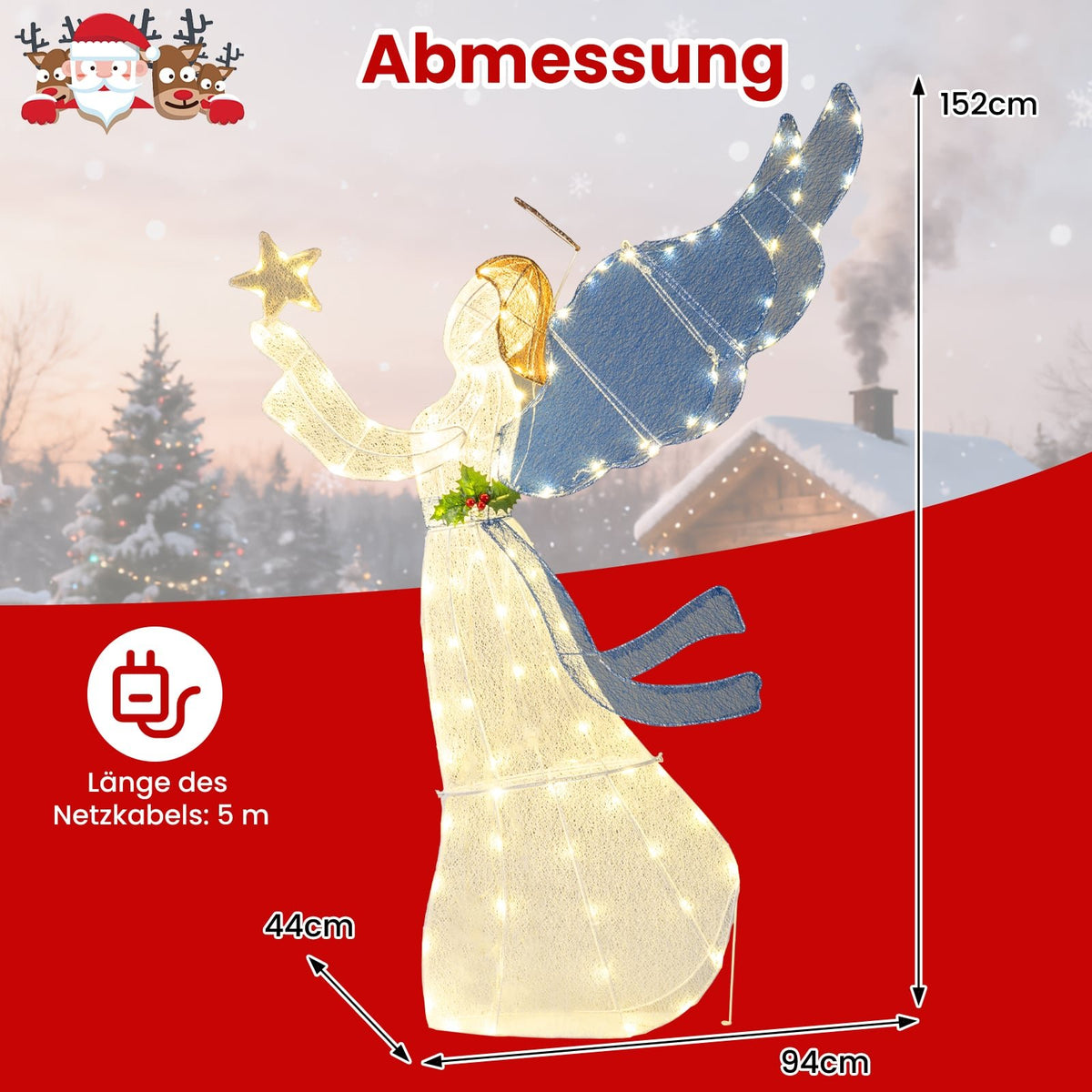 3D LED Christmas Angel Decoration, 152 cm, Metal Frame