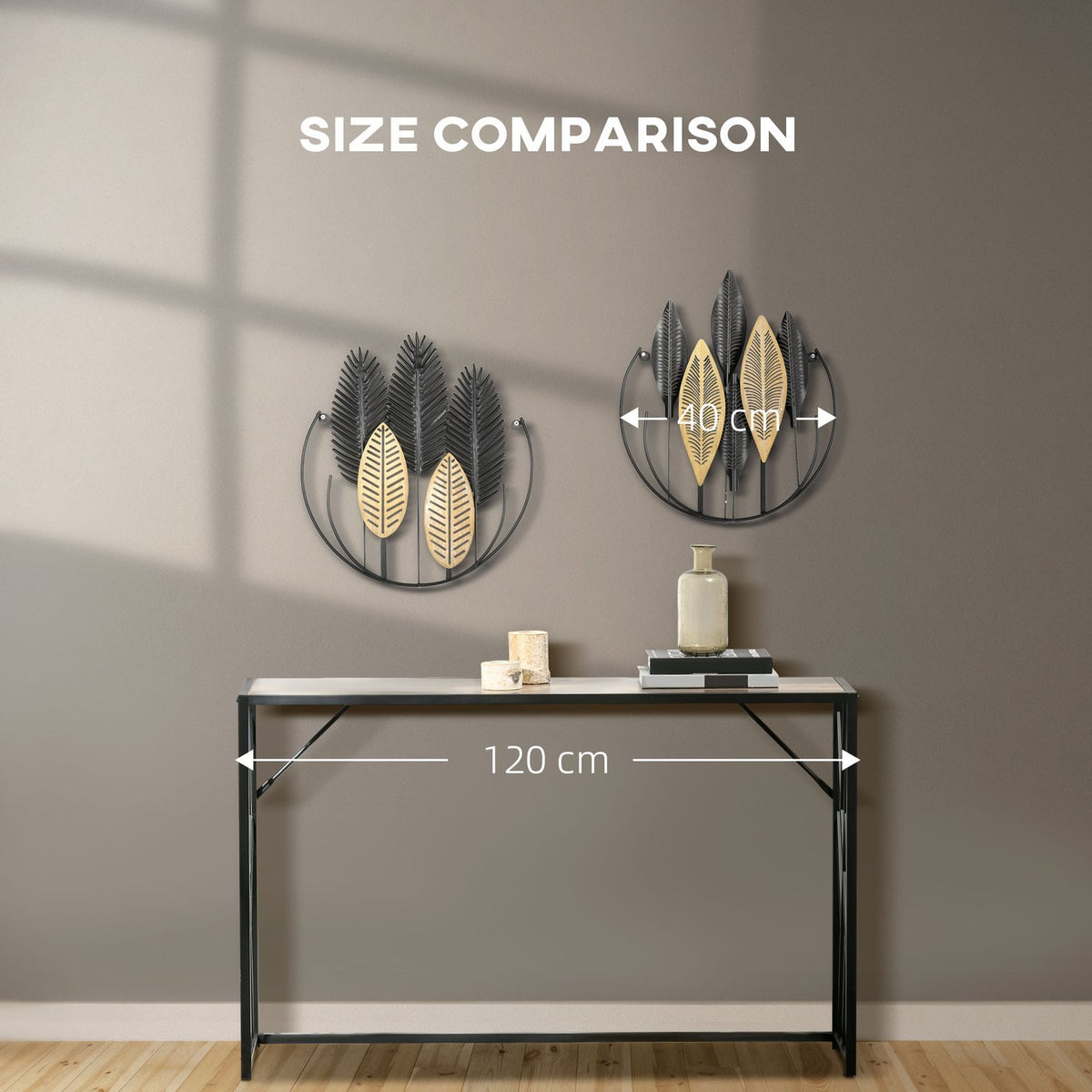 3D Metal Wall Picture Set Of 2 Leaves Wall Decoration Modern Living Room Art Black + Natural 40 X 46 Cm