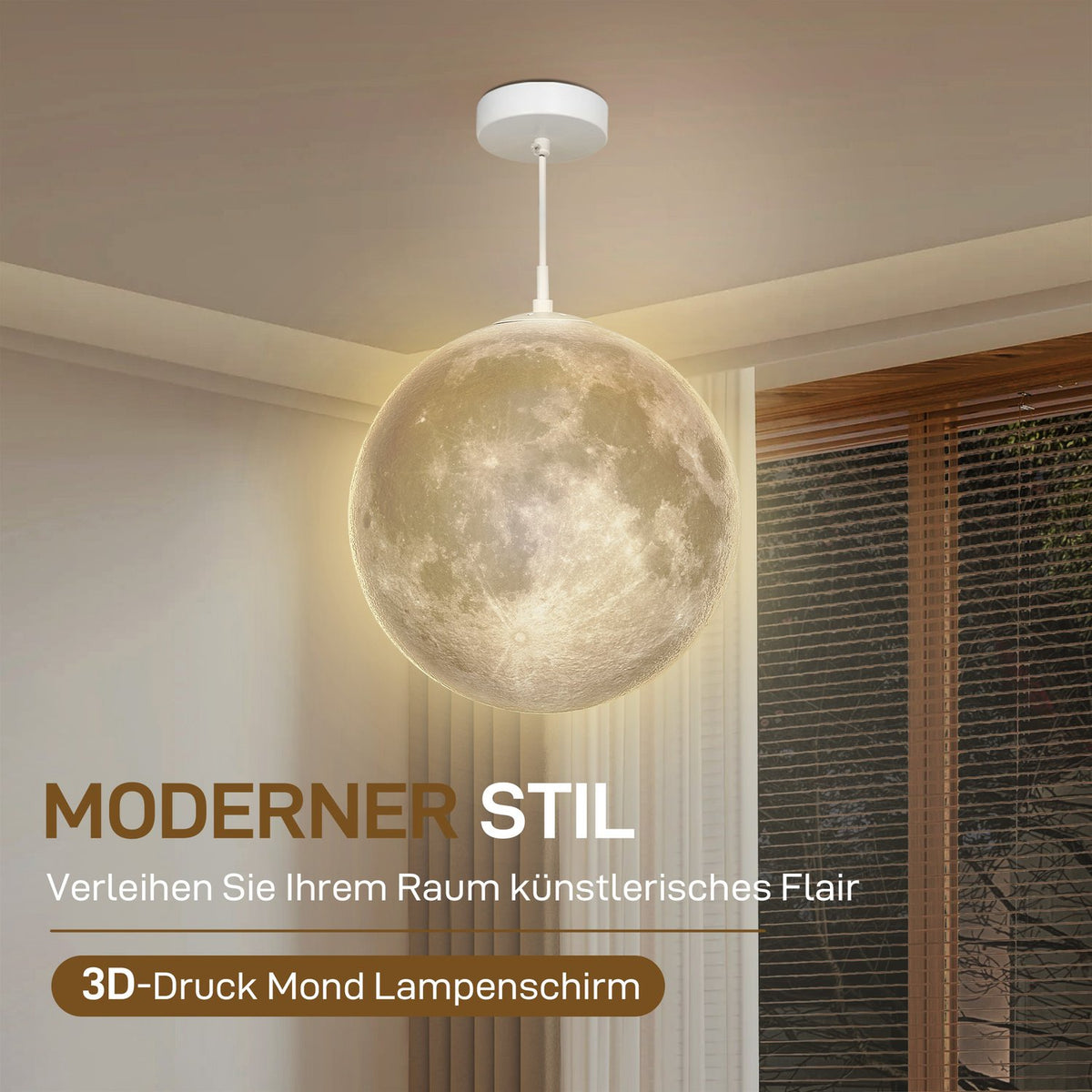 3D Moon Pendant Light Hanging Lamp with APP Control, Music Moon Lamp Ceiling Ceiling Lamp with CCT and RGB Color Changing for Kitchen, Dining Room, Cream White