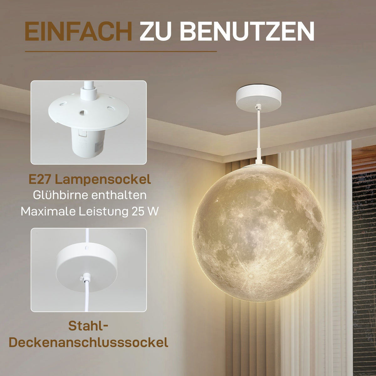 3D Moon Pendant Light Hanging Lamp with APP Control, Music Moon Lamp Ceiling Ceiling Lamp with CCT and RGB Color Changing for Kitchen, Dining Room, Cream White