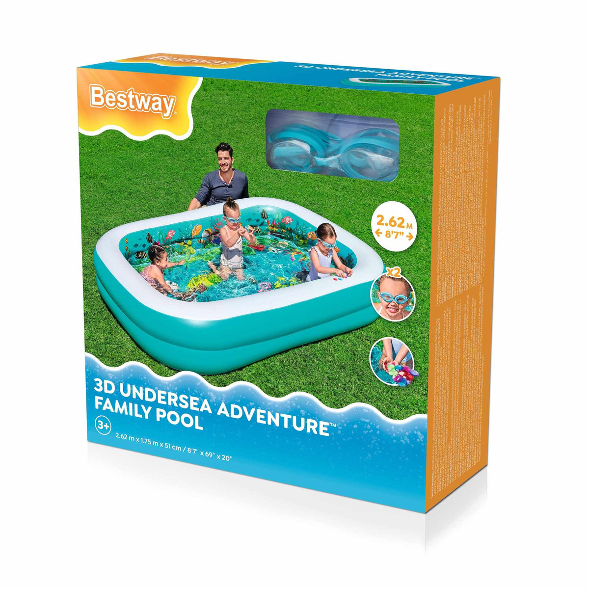 3D Undersea Adventure Family Pool, 2.62m x 1.75m x 51cm