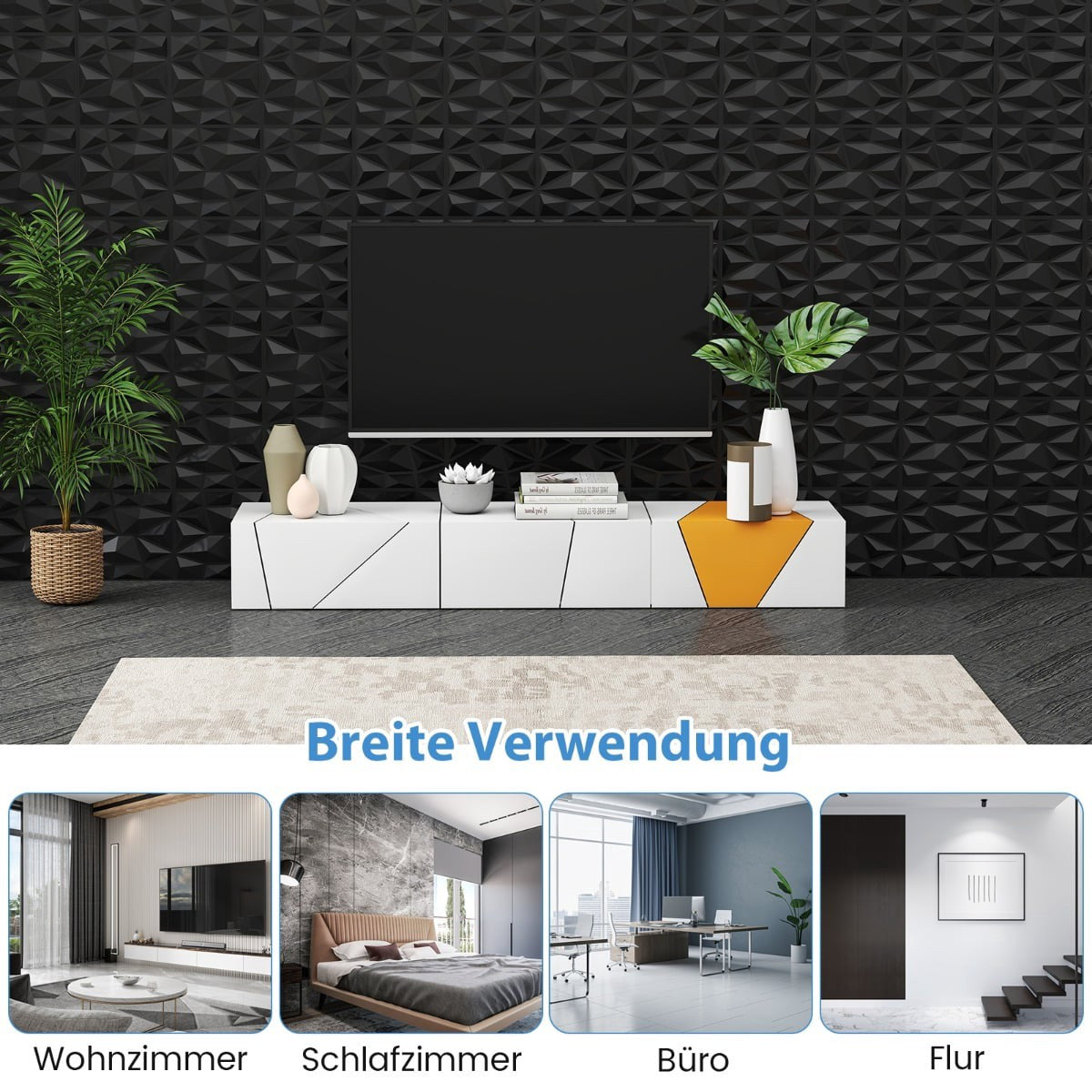3D Wall Panels, Black PVC, 50 Pack, 30x30 cm, 4.5m² Coverage