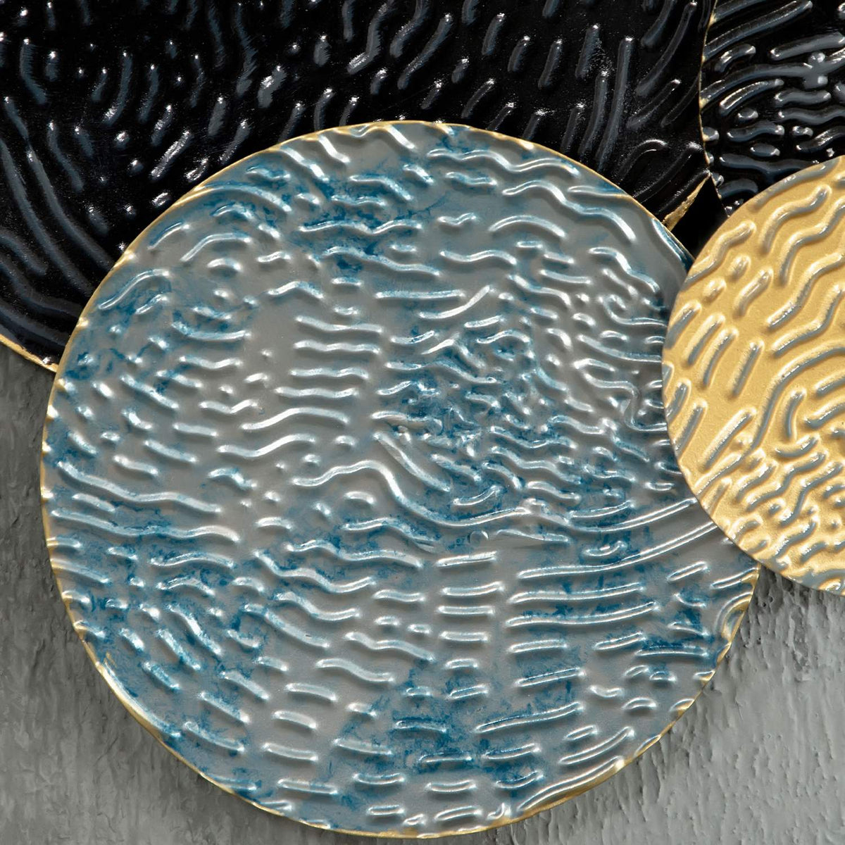 3D Wall Picture Metal Picture, Wall Sculpture, Living Room Art, Modern, 121X53Cm, Gold Black Blue