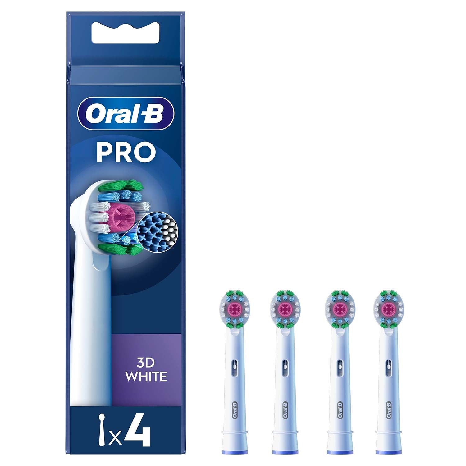 3D White Toothbrush Heads, Pack of 4