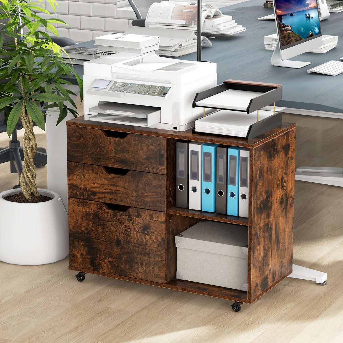 3-Drawer File Cabinet With Adjustable Shelf, Locking Wheels