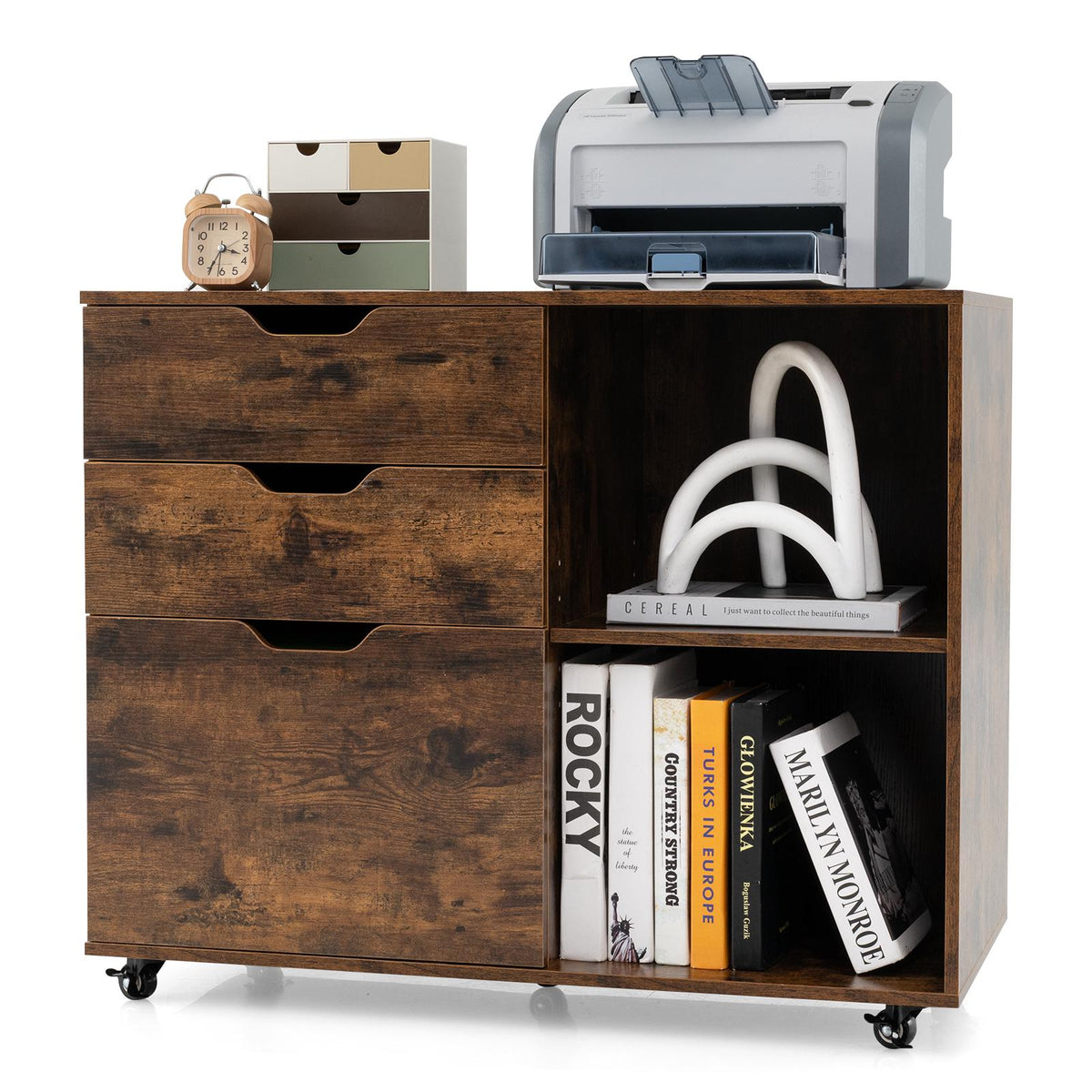 3-Drawer File Cabinet With Adjustable Shelf, Locking Wheels