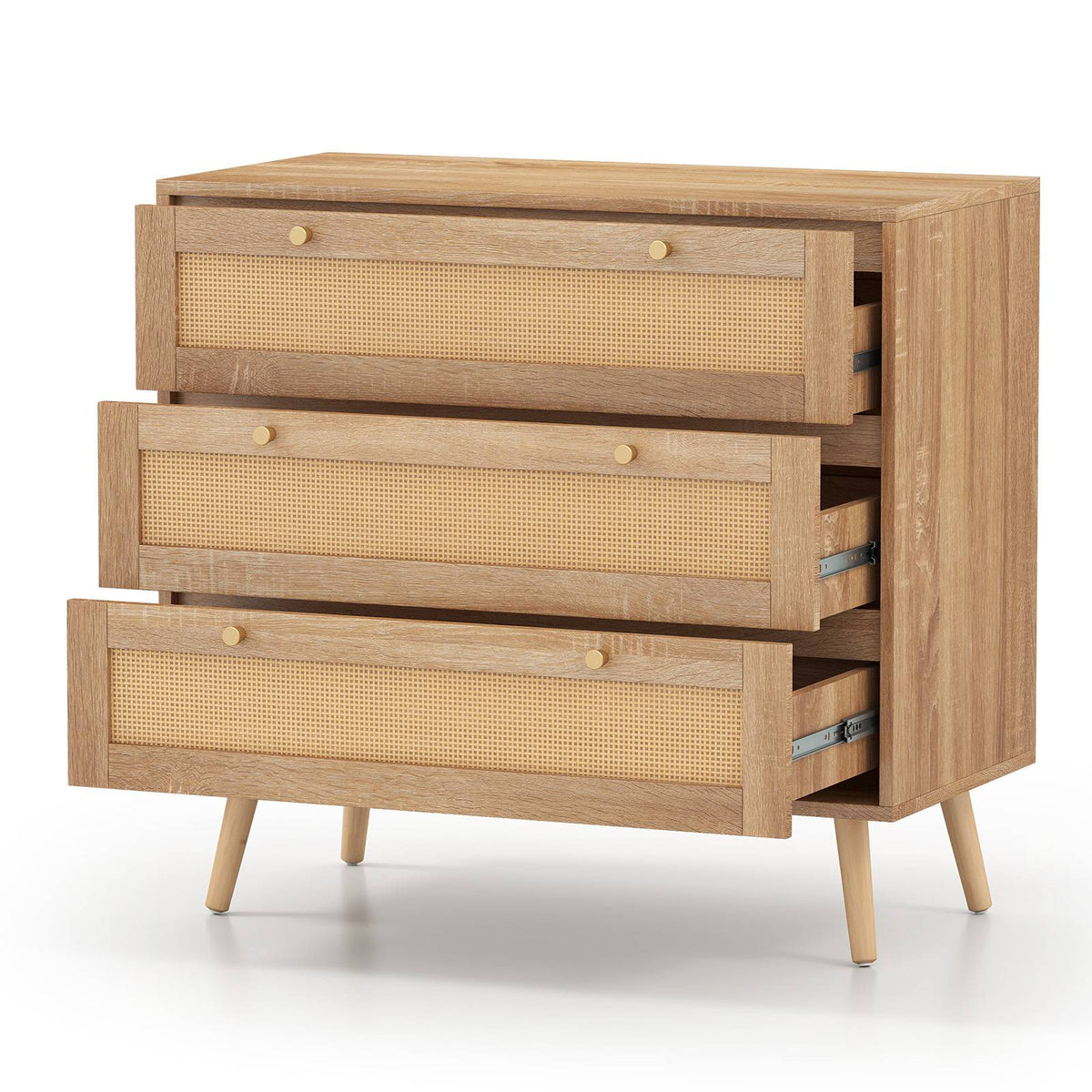 3-Drawer Rattan Dresser, Natural Boho Nightstand