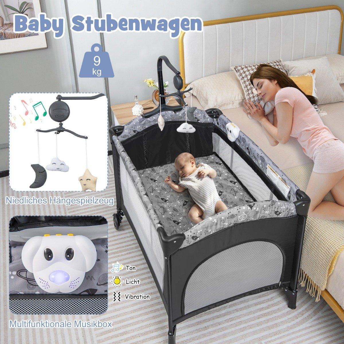 3 IN 1 side bed folding travel bed with mattress hanging toy 102 x 72 x 74 cm grey