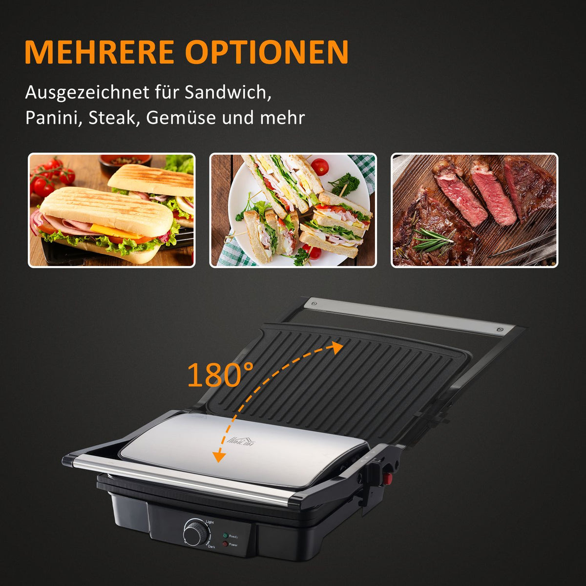 3-In-1 Contact Grill 2000W, Non-Stick Coated, For 4 Slices, Adjustable Thermostat, 180° Hinged, 35.1X32.6X15.5Cm