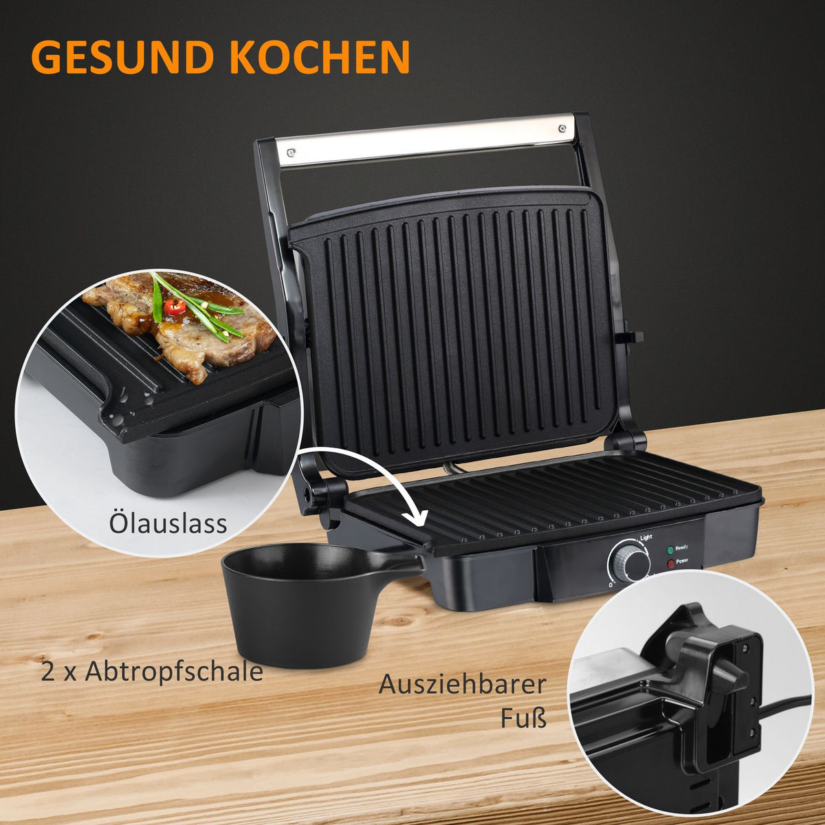 3-In-1 Contact Grill 2000W, Non-Stick Coated, For 4 Slices, Adjustable Thermostat, 180° Hinged, 35.1X32.6X15.5Cm