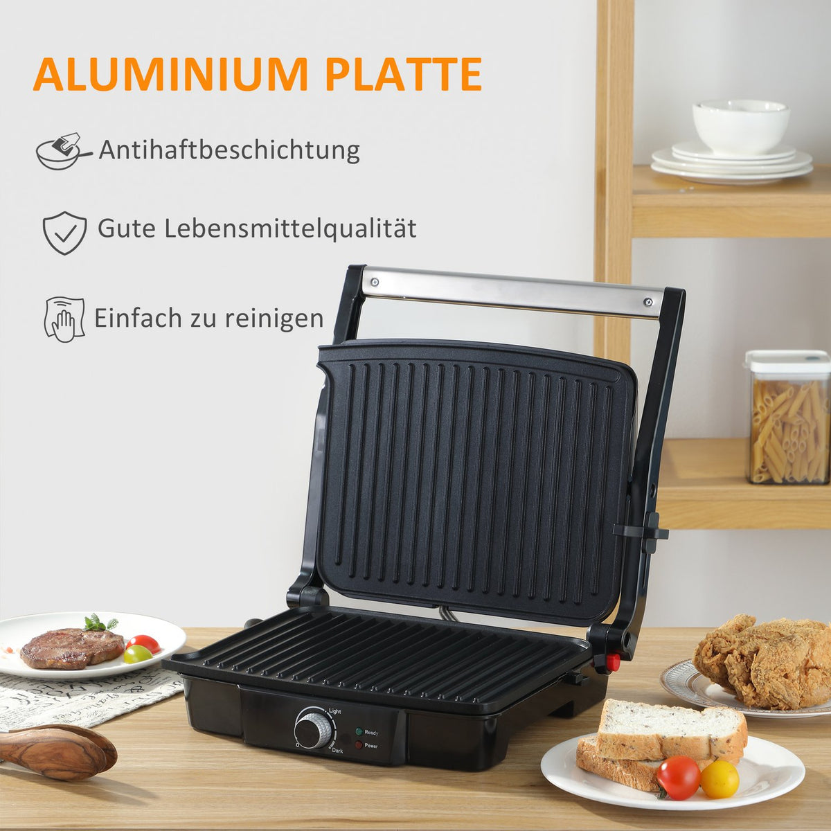 3-In-1 Contact Grill 2000W, Non-Stick Coated, For 4 Slices, Adjustable Thermostat, 180° Hinged, 35.1X32.6X15.5Cm