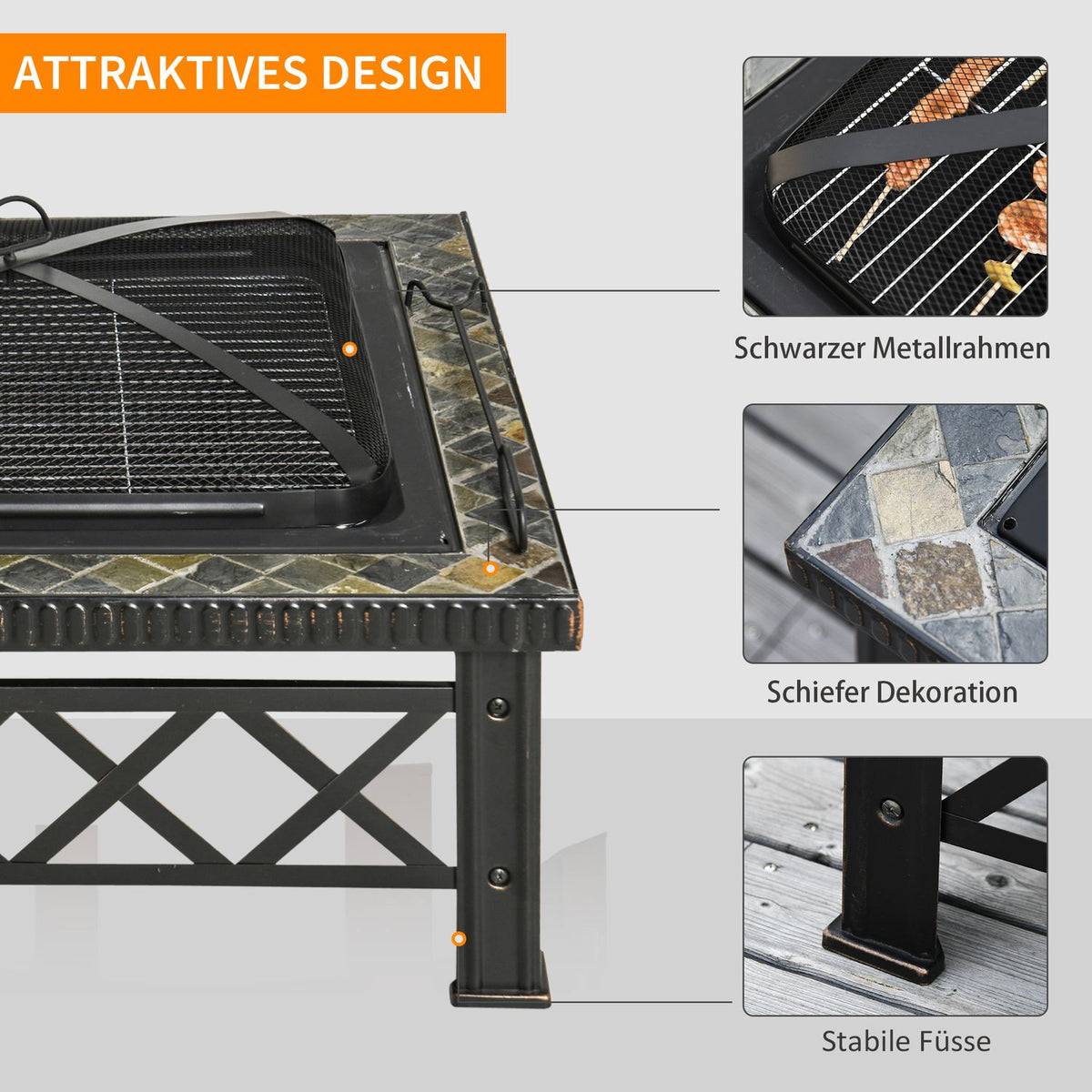 3-In-1 Fire Bowl Fire Basket Fire Pit With Spark Guard Grill Grate Ice Bucket Garden Bbq Black 76 X 76 X 47 Cm