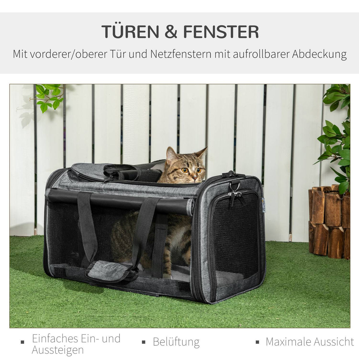 3-In-1 Pet Trolley Dog Crate Transport Bag With Telescopic Handle And Wheels Carrier Bag For Cats Dwarf Dogs With Mesh Window Gray