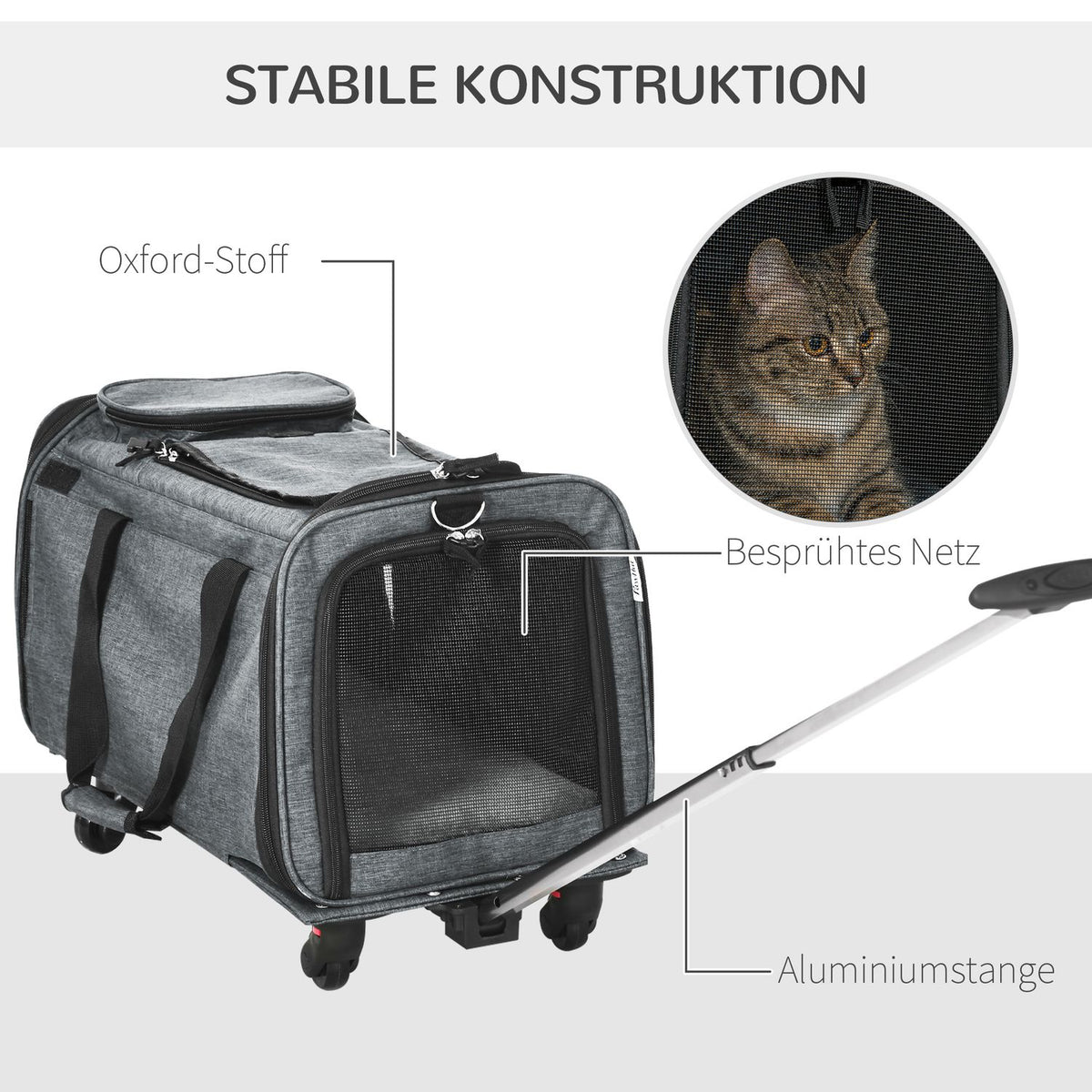 3-In-1 Pet Trolley Dog Crate Transport Bag With Telescopic Handle And Wheels Carrier Bag For Cats Dwarf Dogs With Mesh Window Gray