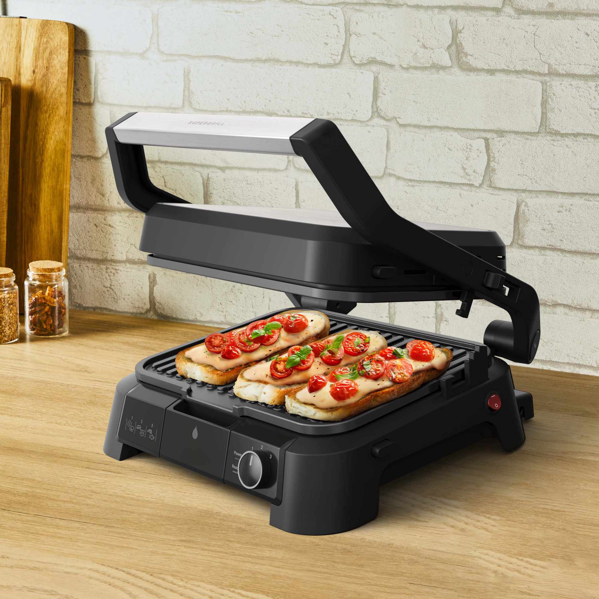 3-In-1 Stainless Steel Contact Grill, 2000W, 180-Degree Open