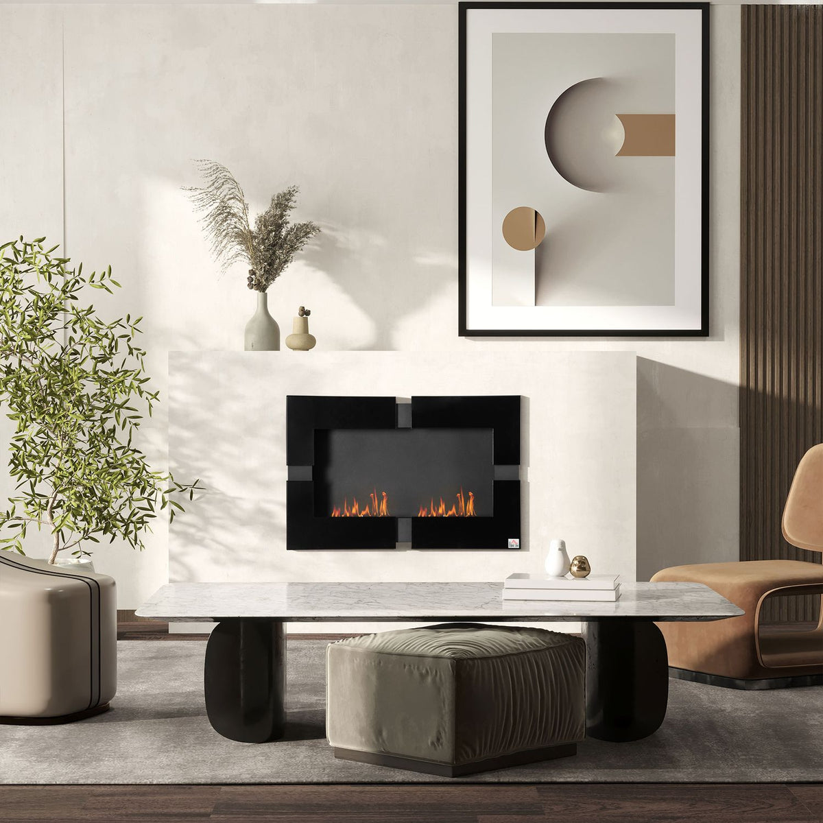 3L Ethanol Fireplace Fire Bowl Wall Fireplace 3 Hours. Bio-Ethanol Fireplace 20-25M² Thermal Cover With Extinguishing Aid Indoor Metal Black 90 X 18 X 60 Cm