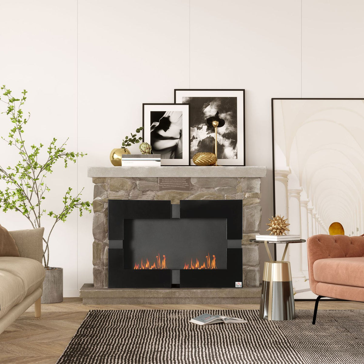 3L Ethanol Fireplace Fire Bowl Wall Fireplace 3 Hours. Bio-Ethanol Fireplace 20-25M² Thermal Cover With Extinguishing Aid Indoor Metal Black 90 X 18 X 60 Cm