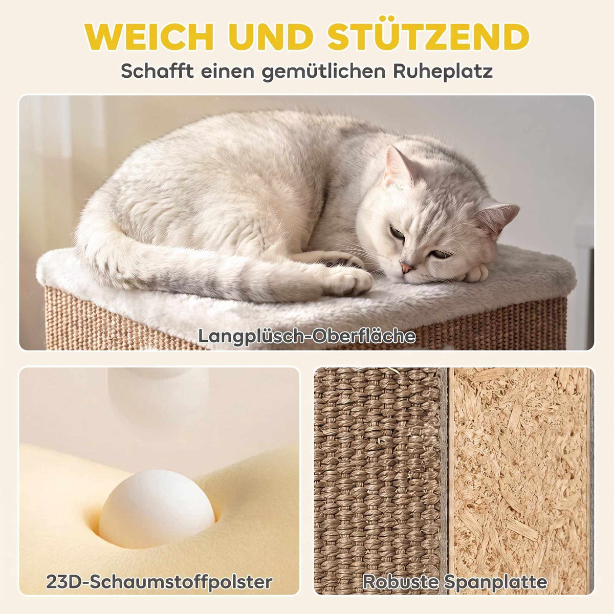 3-Level Cat Tower with Sisal Scratch Surfaces, 2 Hideouts