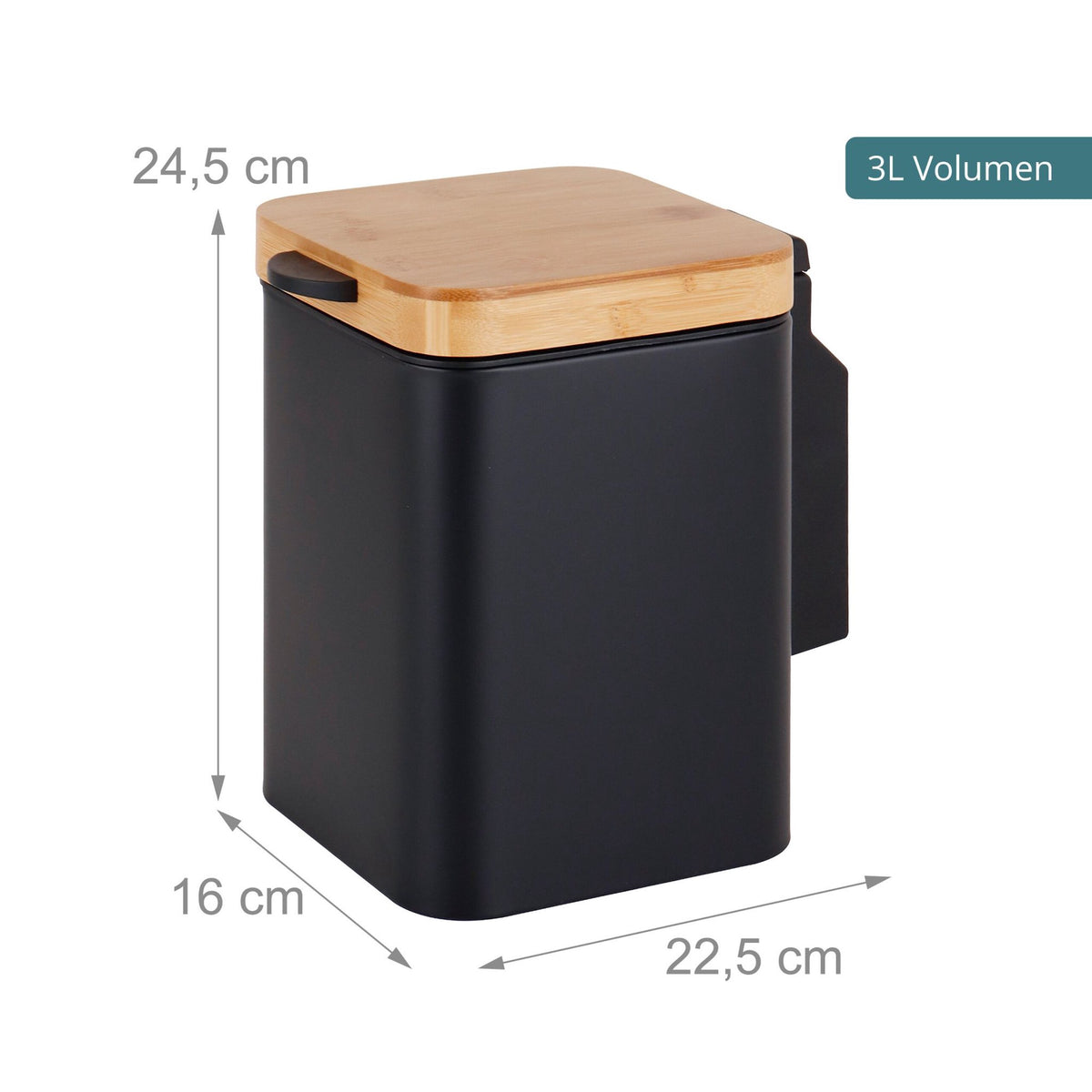 3-Litre Wall-Mounted Bin, Black, Bamboo Lid