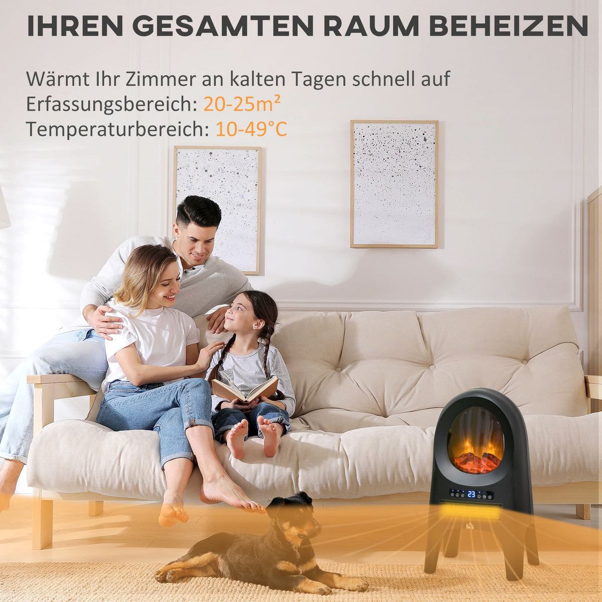 3 Modes Ceramic Fan Heater With Timer 2000 W Electric Heater With Led Flames And Overheating And Tipping Protection With Remote Control 33.7X25.5 X60.4Cm