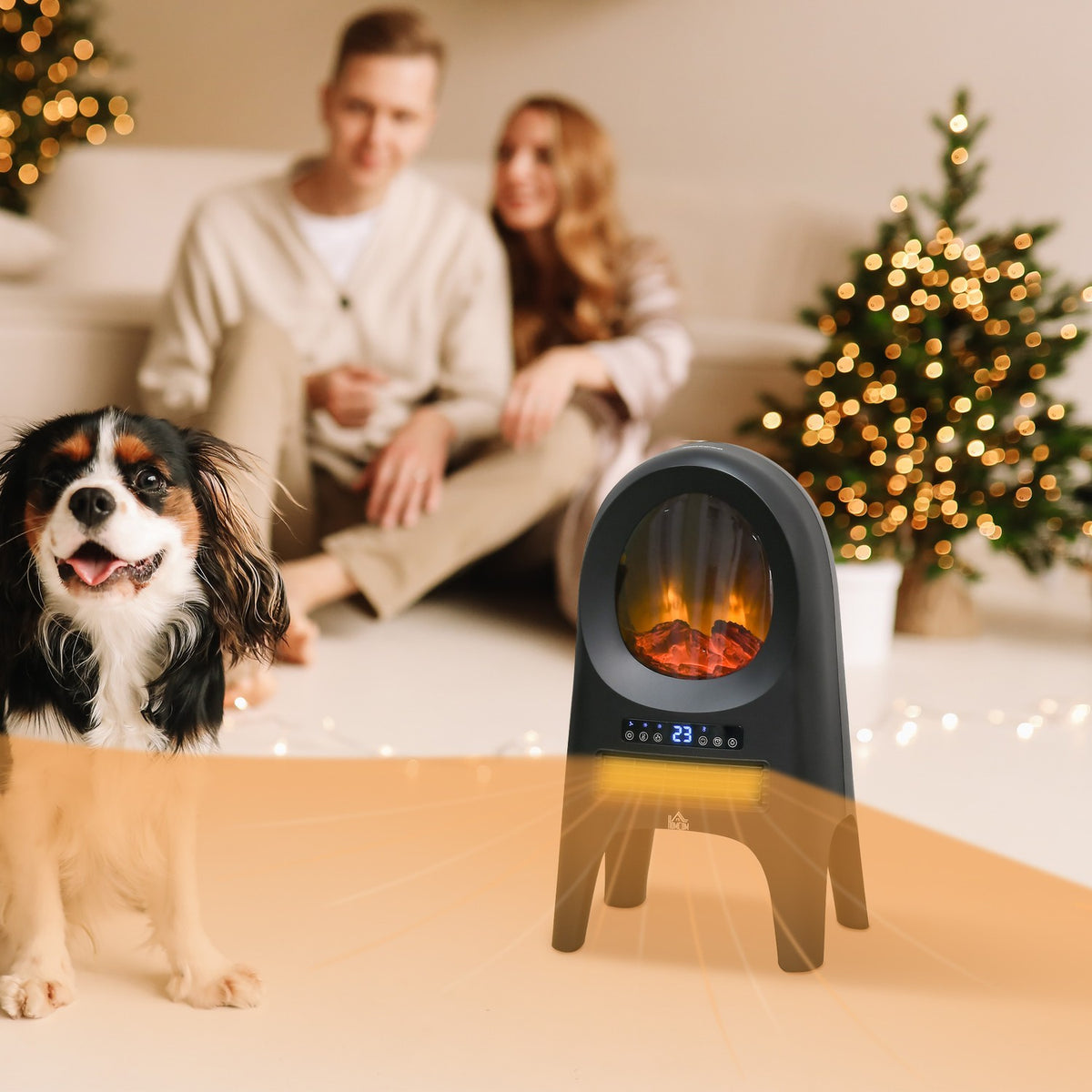 3 Modes Ceramic Fan Heater With Timer 2000 W Electric Heater With Led Flames And Overheating And Tipping Protection With Remote Control 33.7X25.5 X60.4Cm