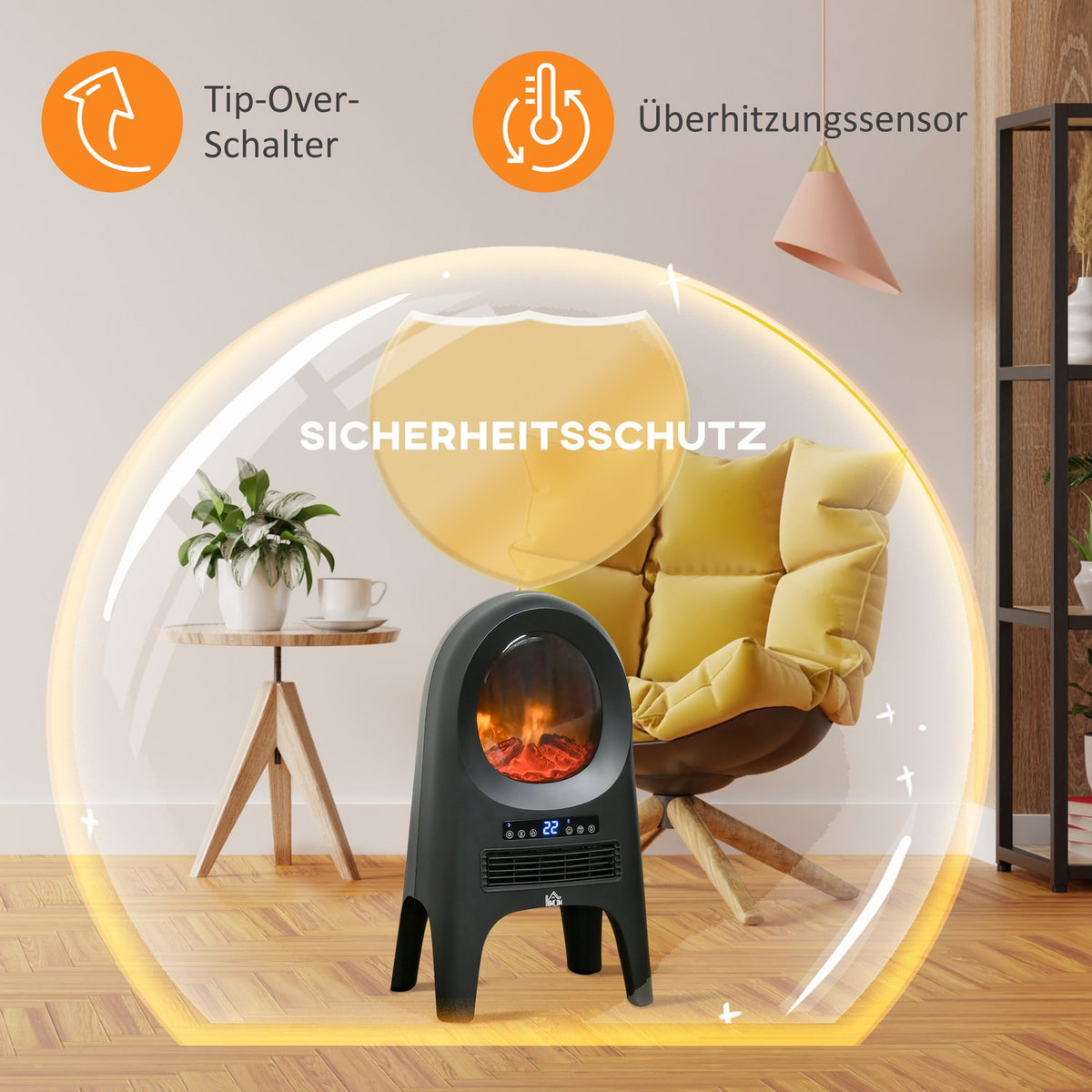 3 Modes Ceramic Fan Heater With Timer 2000 W Electric Heater With Led Flames And Overheating And Tipping Protection With Remote Control 33.7X25.5 X60.4Cm